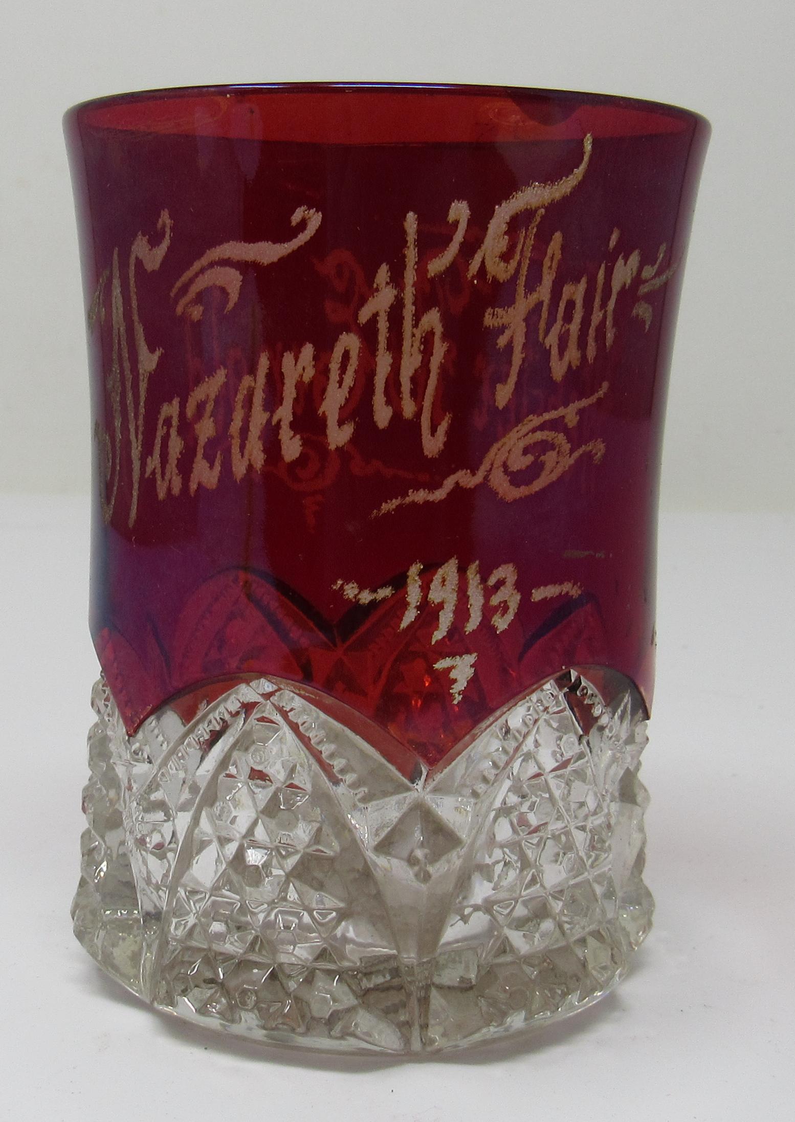 1913 Nazareth Pa Fair Webster Ernold Cut to Clear: Approx 2 7/8" in diameter and 4" tall