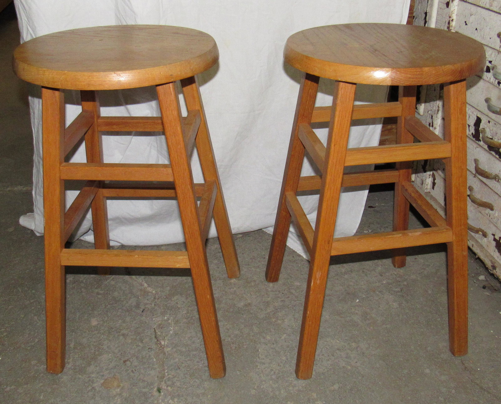 2 Stools: Approx 13 1/2" in diameter and 24" tall