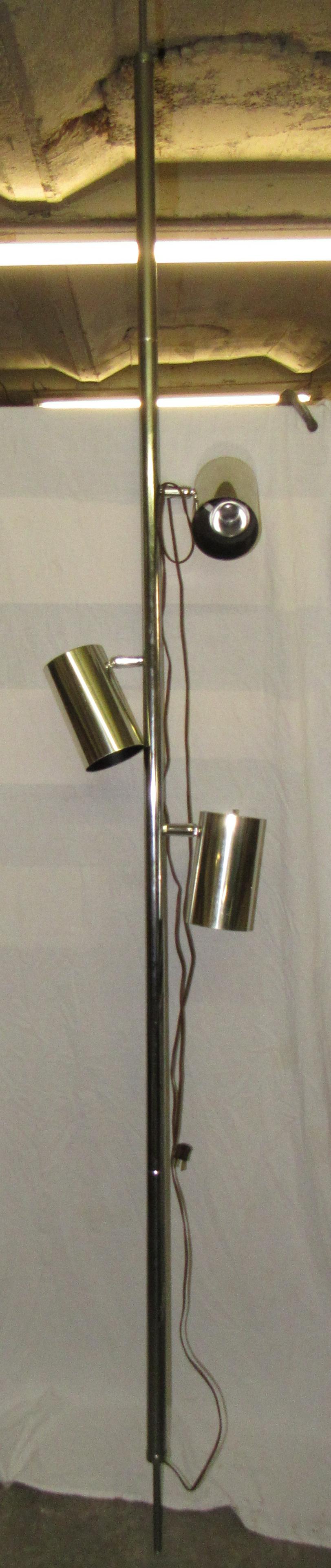 Mid Century Modern Chrome Pole Lamp: Approx 8' 11" as pictured