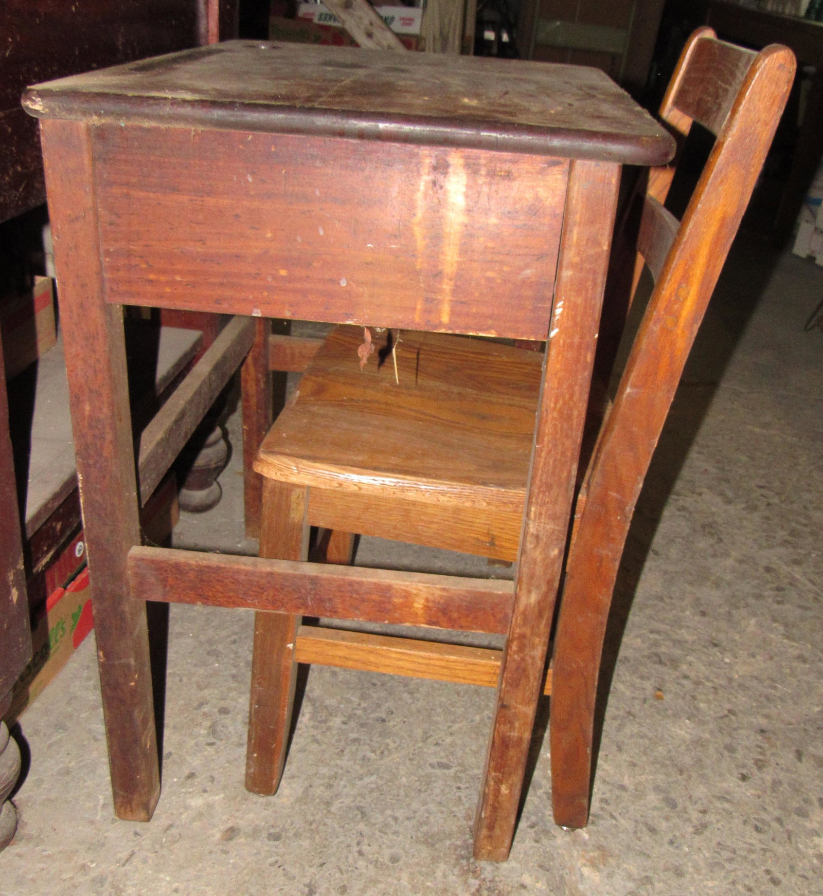 Childs School Desk: Desk is approx 18" x 23 1/2" x 28 1/2" tall.