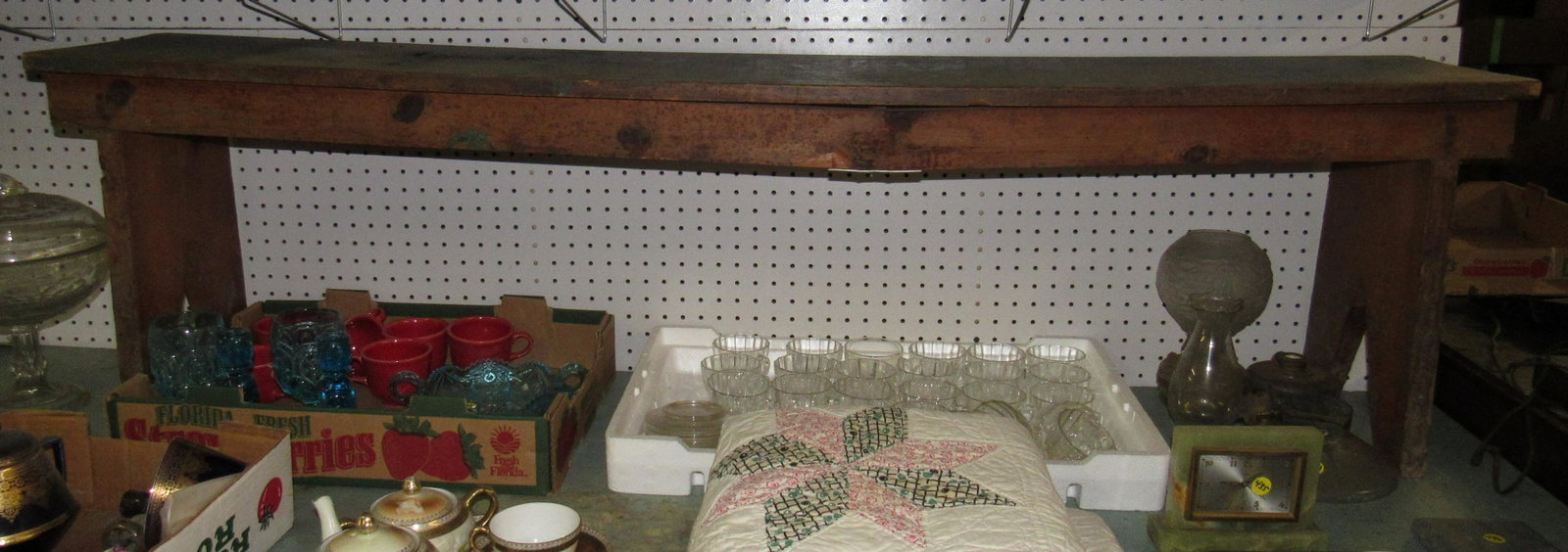 Bench with Green Painted Top: Approx 11 1/2" x 64 1/2" x 17 1/2" tall. Does not include any other items. Bench only