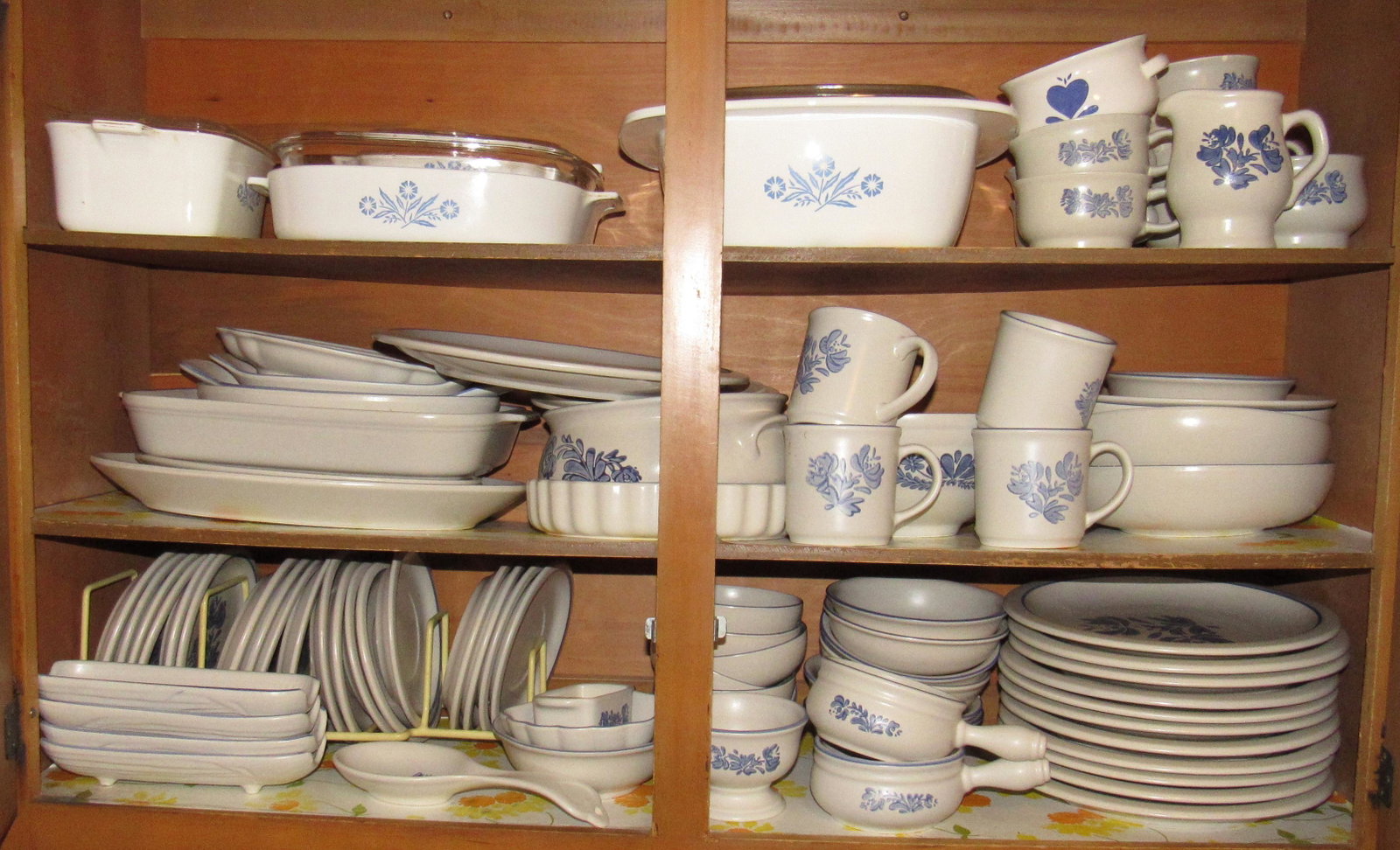 Corning Ware & Pfaltzgraff: Getting all pictured in cabinet.
