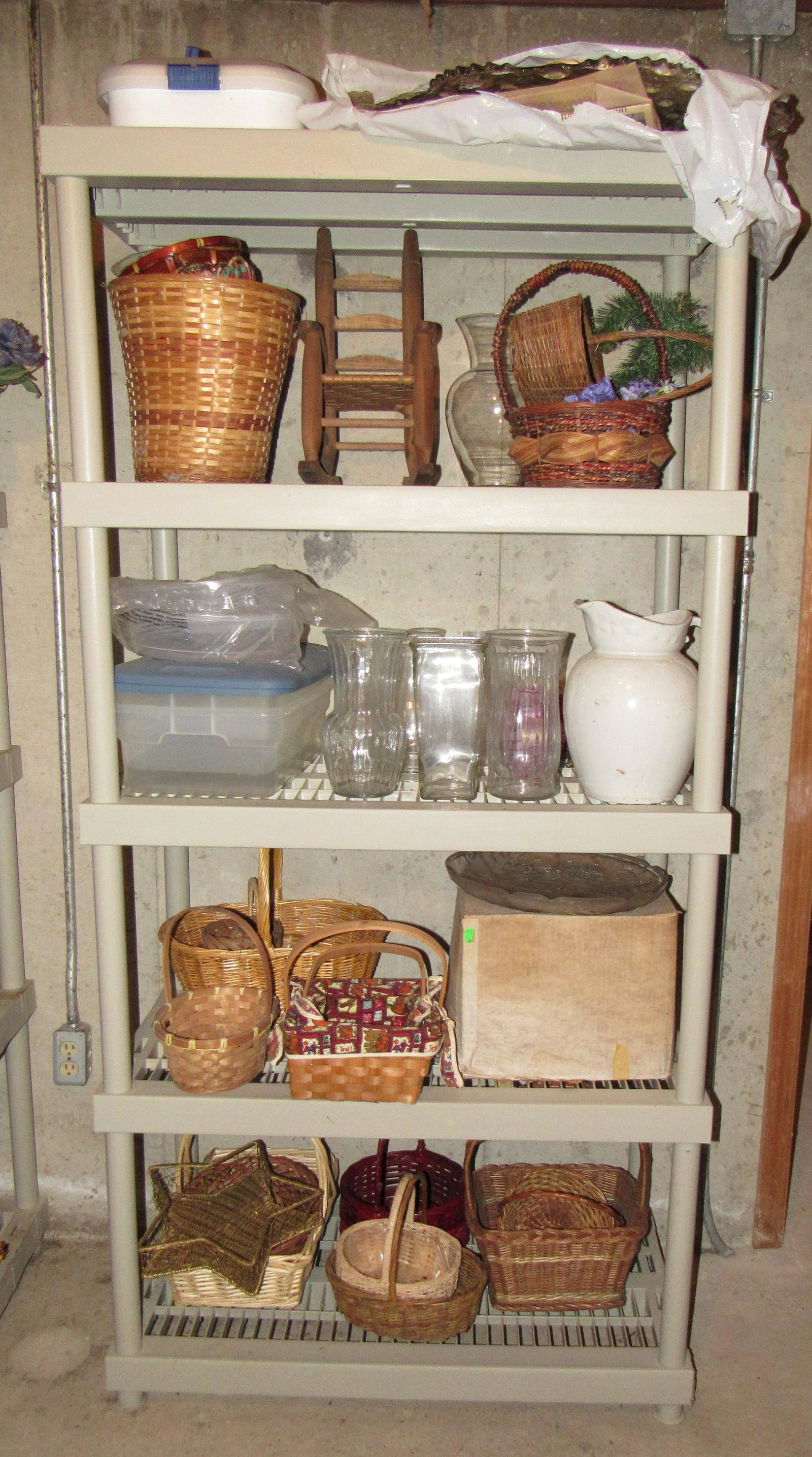 Shelf & Contents Baskets Vases Yale Ironstone Pitcher: Getting all pictured. Take what you want and leave the rest