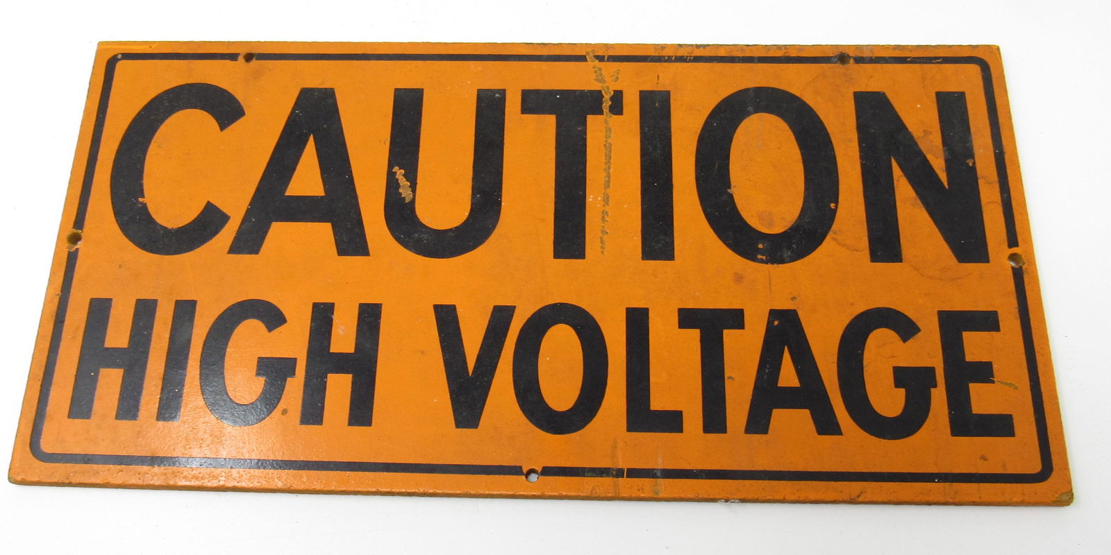 Caution High Voltage Sign: Approx 6" x 12" . Painted on Masonite