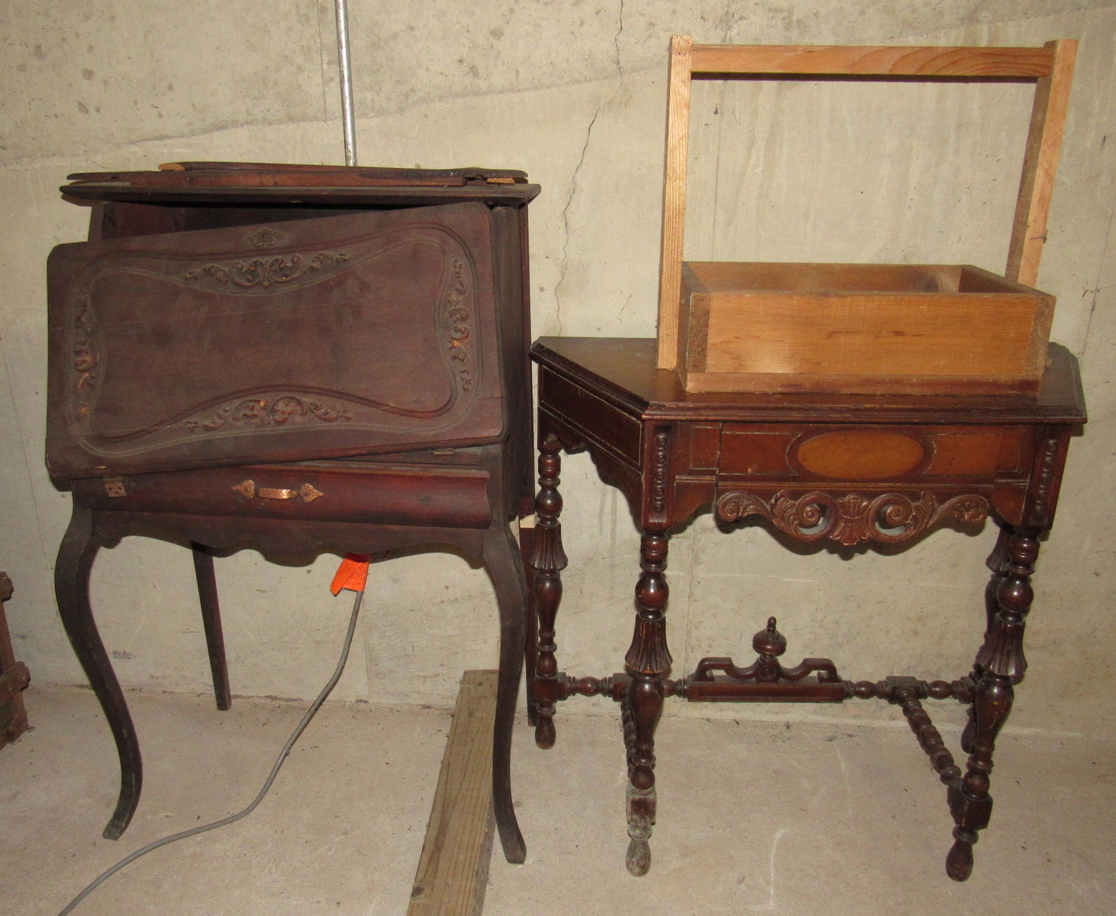 Desk and Side Table: Desk is apprx 15" x 26 1/2" x 39 1/2" tall
