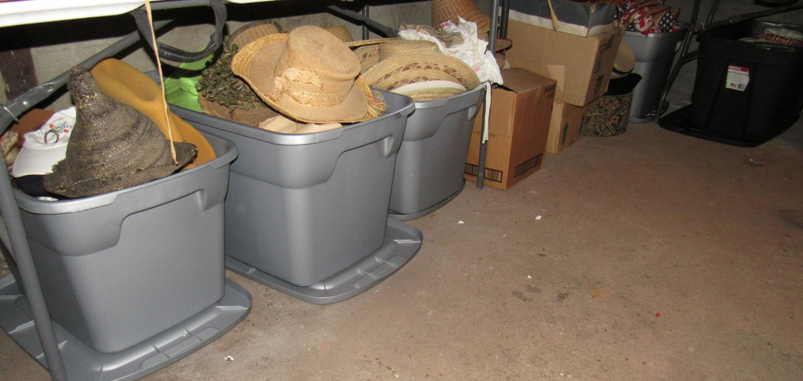 Large Lot of Hats: Getting all hats pictured under the tables.