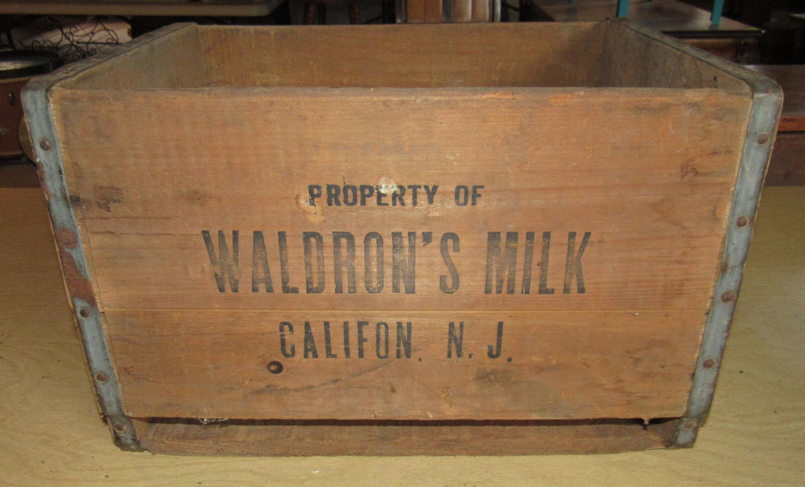 Waldrons Califon NJ Wooden Milk Crate: Approx 12 1/2" x 16 1/2" x 10 1/2" tall