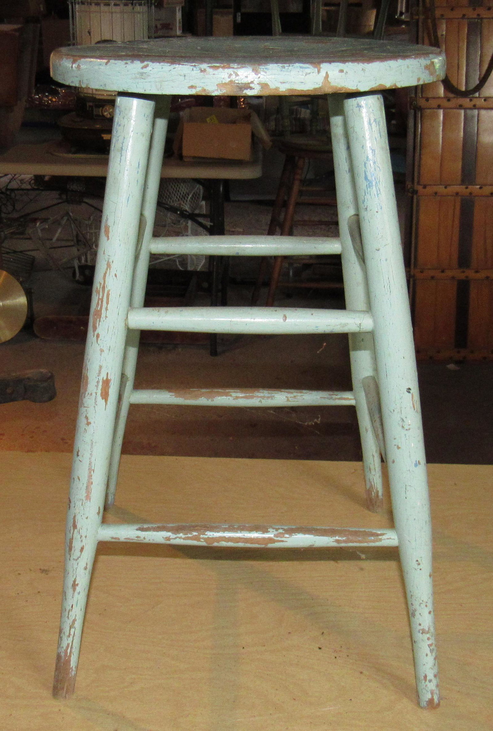 Blue Painted Stool: Approx 13 3/4" in diameter and 23" tall