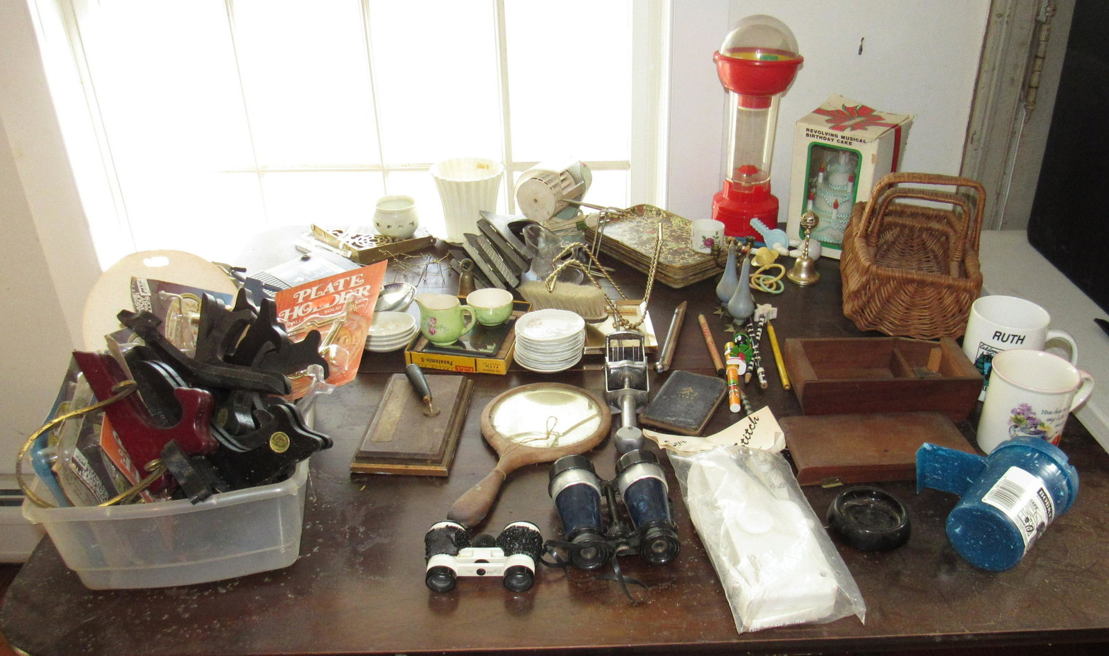 Contents of Table Incl Danish Candles Masonic Slides: Getting all pictured on table.