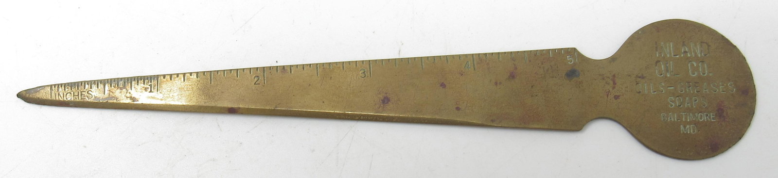 Inland Oil Co . Greases Soaps Brass Ruler: Apprx 7" long