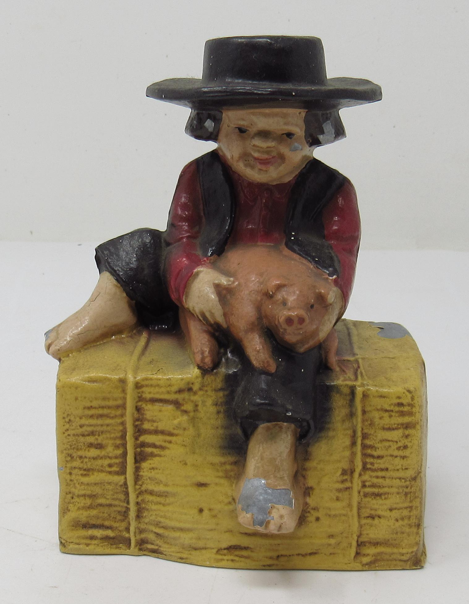 Cast Aluminum Amish Boy Bank: Approx 4 5/8" tall