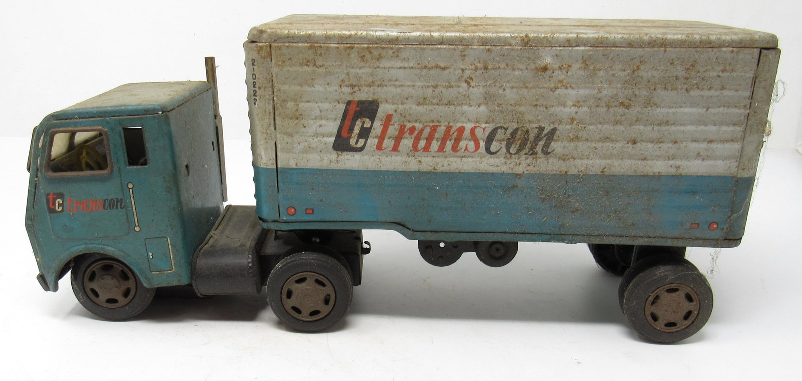 Transcon White Freightliner Friction Tractor Trailer: Truck is apprx 11 1/2" long