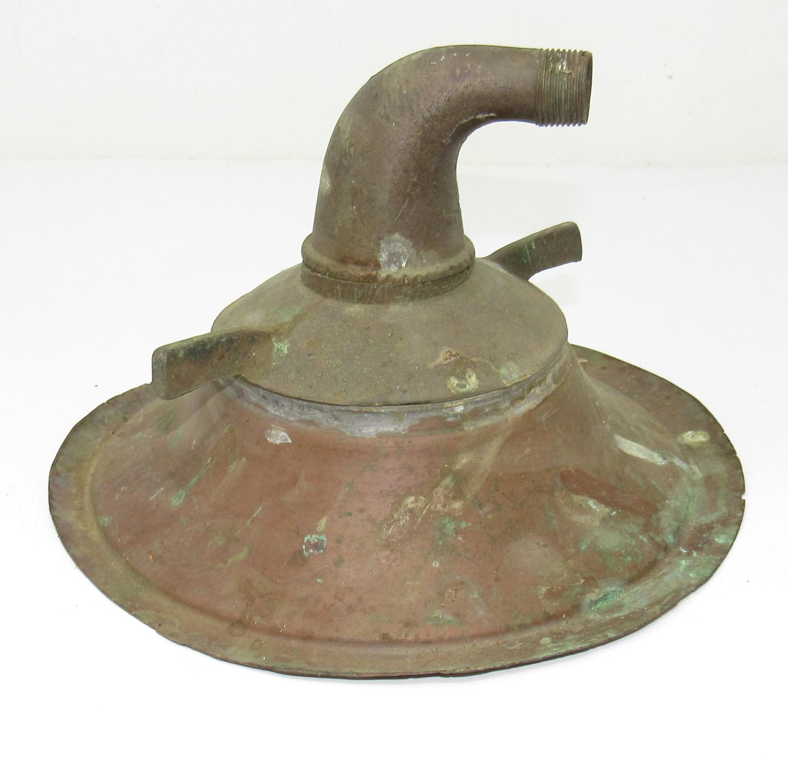 Copper Moonshine Still Top w/ Brass Cap Spout: Approx 8 3/8" in diameter and 5 1/4" tall