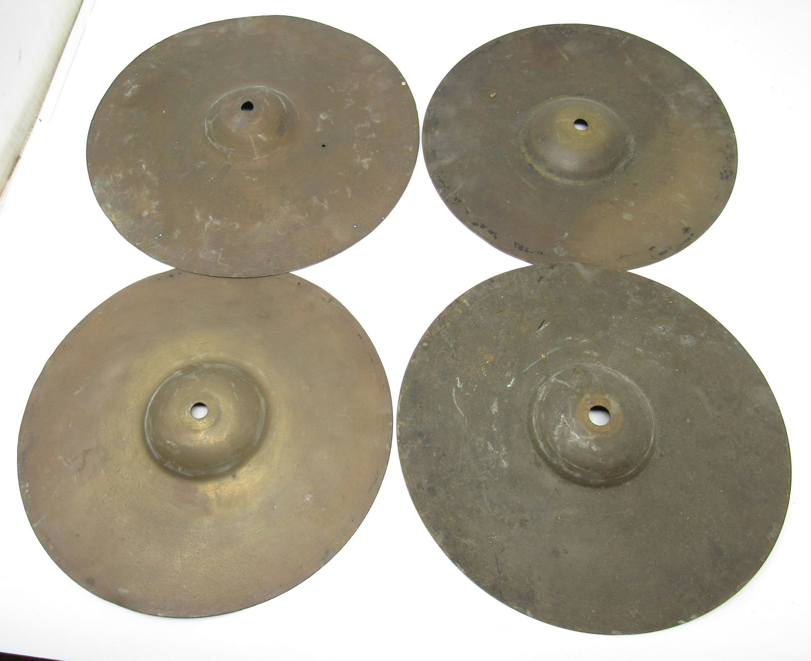 Ludwig Brass Drum Cymbals: Largest is approx 10 7/8" in diameter. Found Ludwig marked on one of them