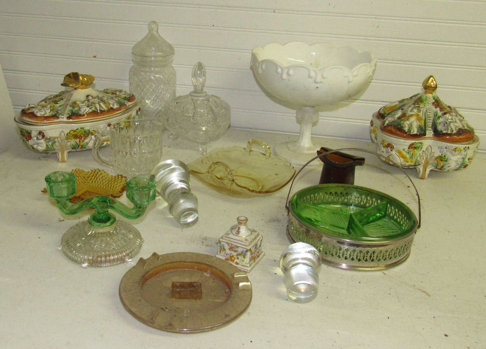 Candle Holder Stoppers Candy Dishes Milk Glass Compote: Getting all pictured