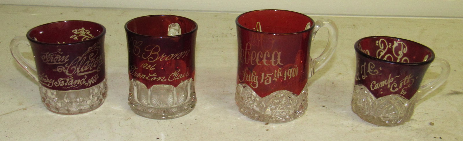 1901 Souvenir Cups Coney Island Camp Coltz 1906 Trenton: Largest is approx 2 7/8" in diameter and 3 3/4" tall