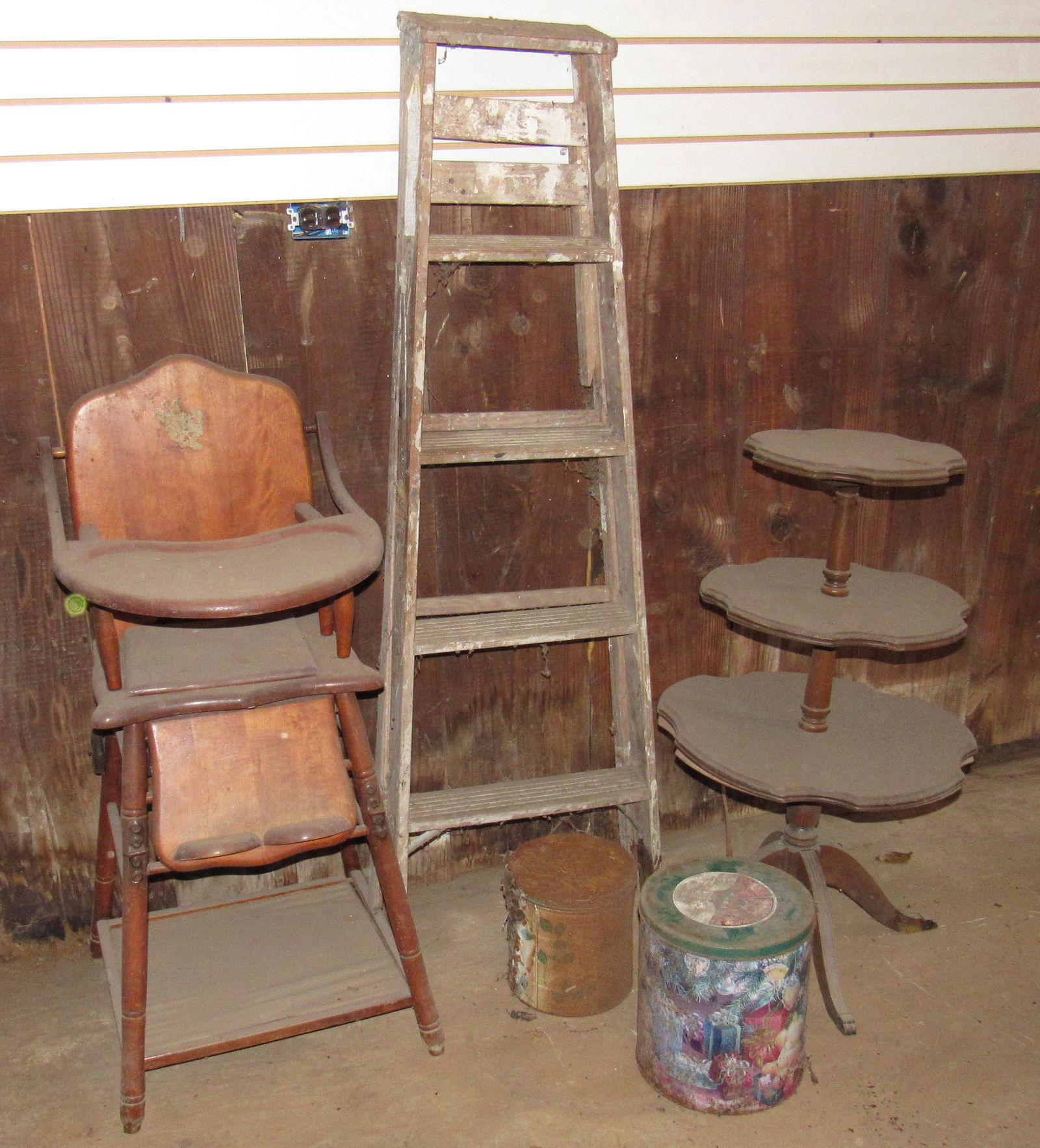 High Chair Duncan Phyfe 3 Tier Stand & Ladder: Stand is apprx 35" tall.