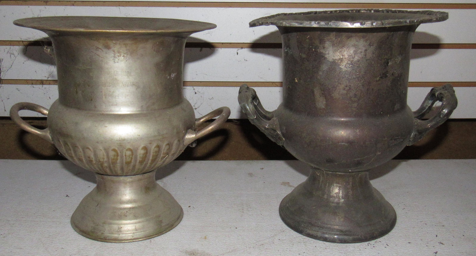 Brechka Memorial Sportsman Memorial Urn Trophy: Brechka on left is approx 8 7/8" in diameter and 9 7/8" tall