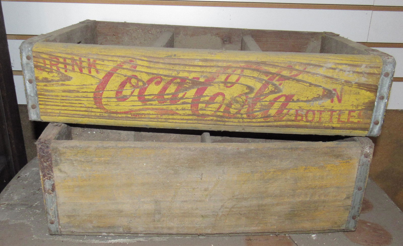 Wooden Coke Crate: Coca Cola Crate on top is approx 11 3/4" x 18 1/2" x 4 1/4" tall. Getting both
