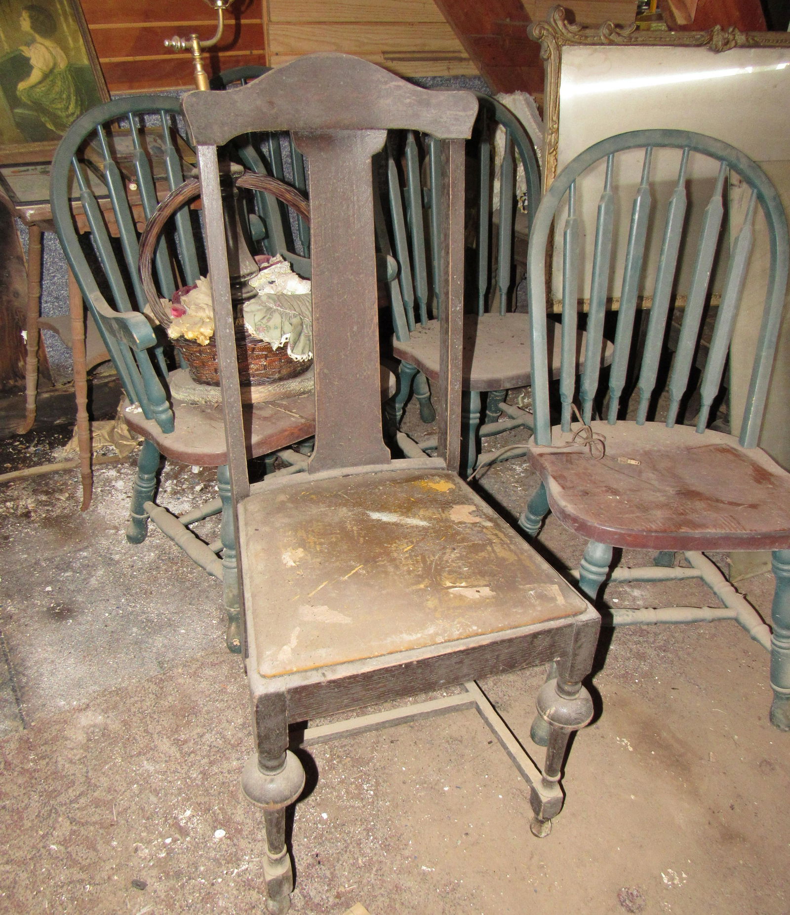 Chairs End Table Curio Shelves & Misc: Lot includes chairs, end table, mirror and misc. Take what you want and leave the rest.