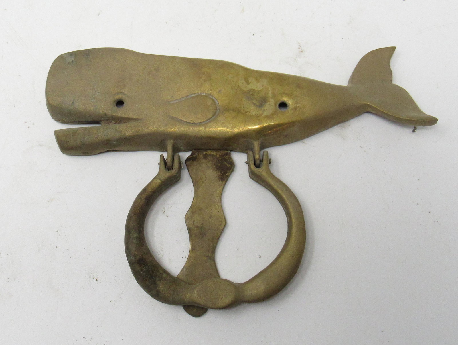 Brass Whale Door Knocker: Apprx 7 7/8" long and 5 1/2" tall