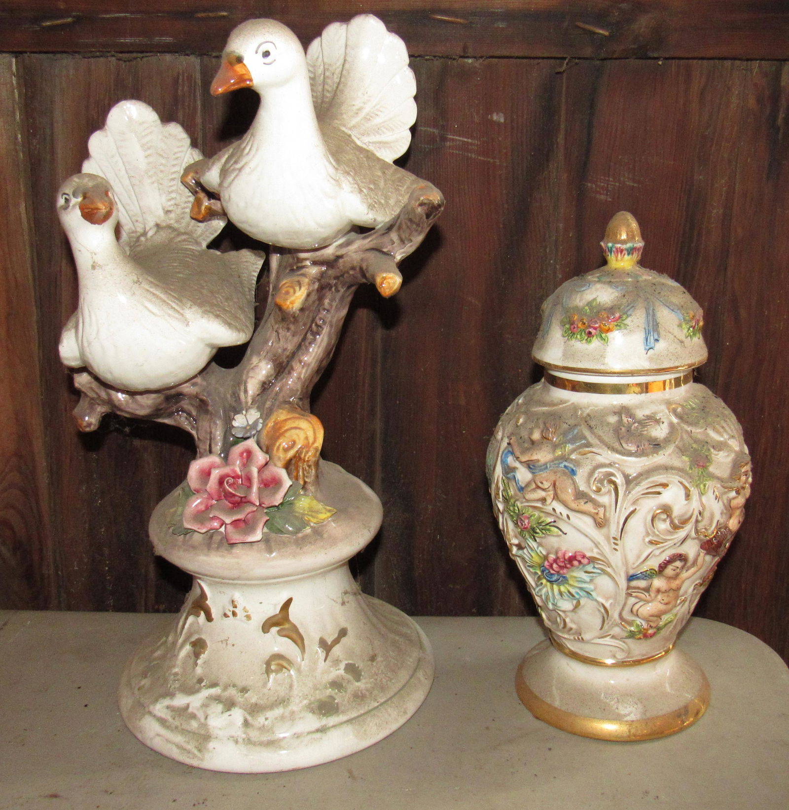 Capodimonte Lidded Urn and Figural Birds: Birds are apprx 16 3/4" tall