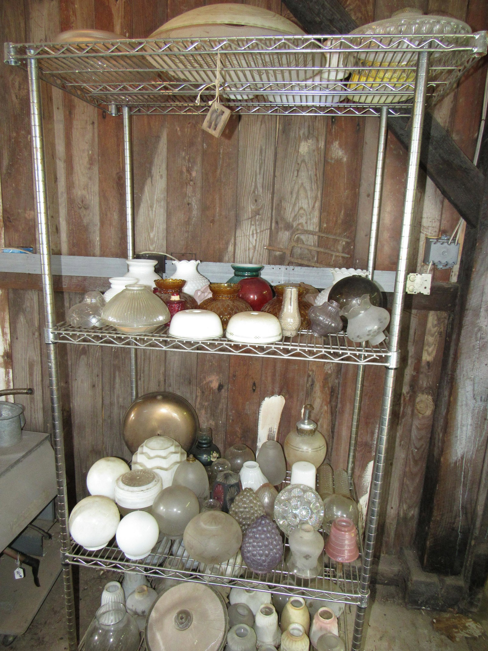 Large Lot of Lamp Lighting Shades: Getting all on shelf. Shelf is not included. Must be picked up in morning. No Exceptions !