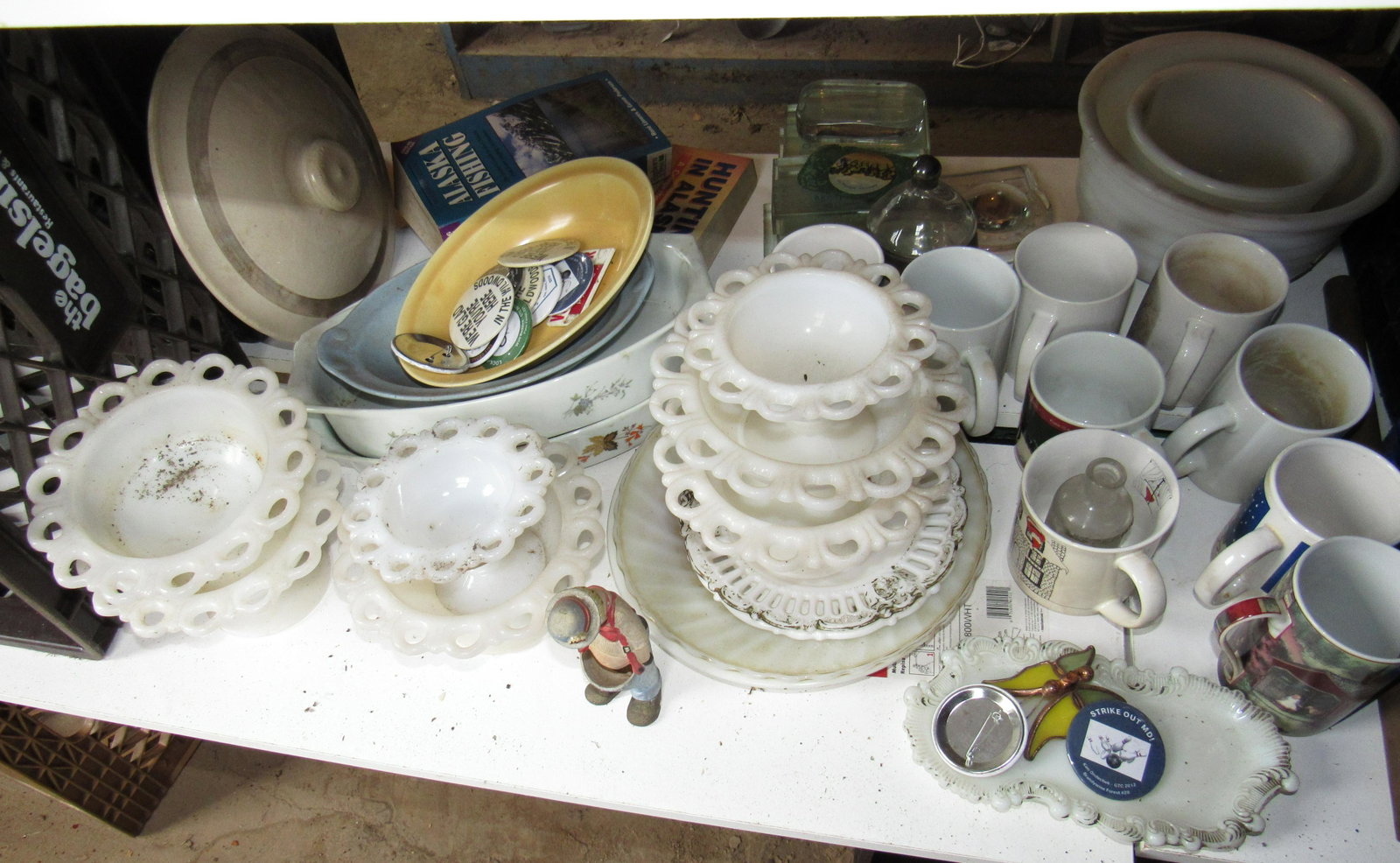 Contents of Shelf: Lot includes all pictured on shelf. Take what you want and leave the rest.