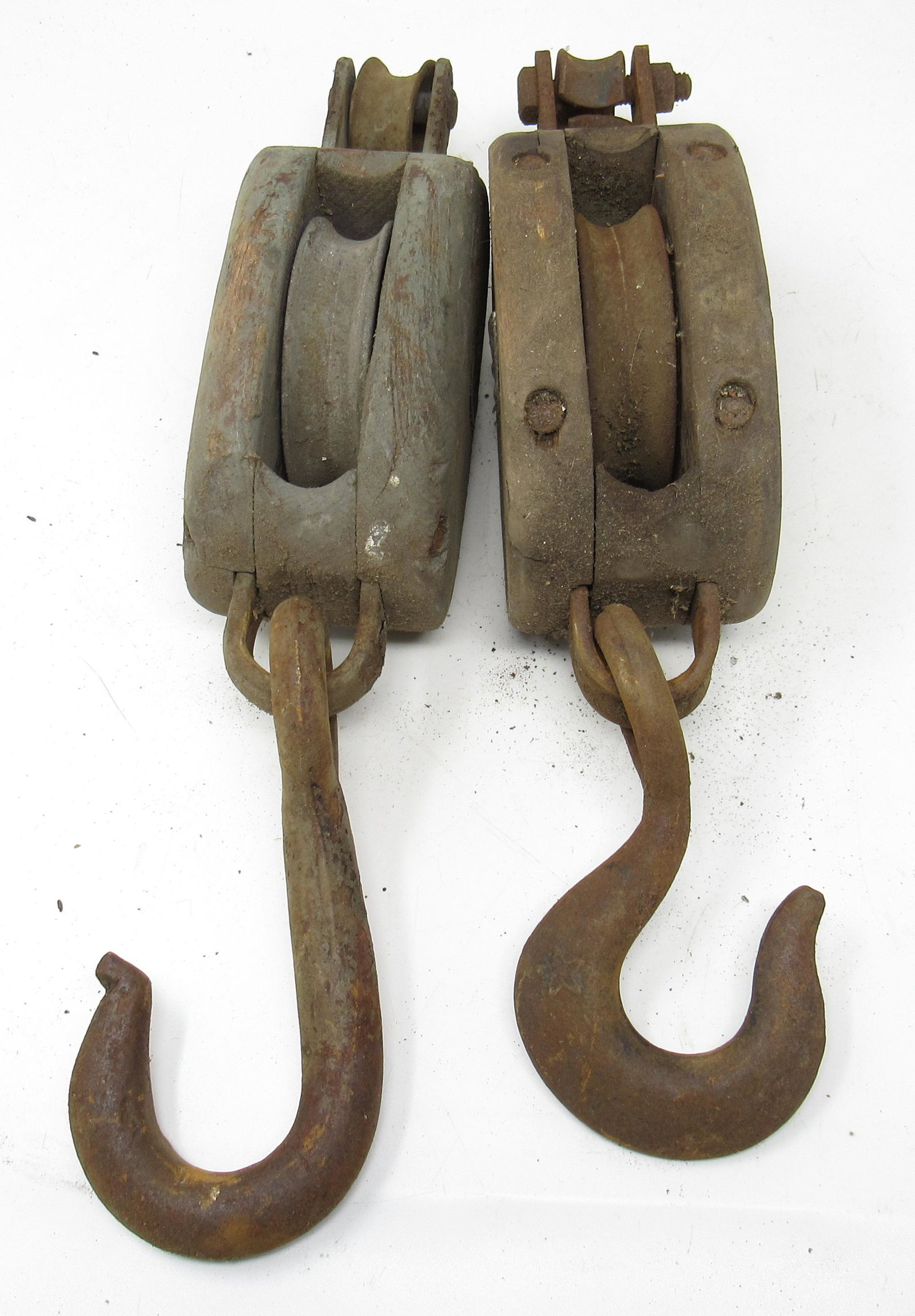 2 Wooden Pulleys: Longest is 4" wide and 16" long