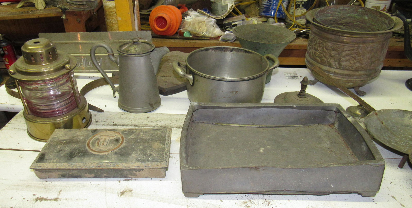 Brass Silverplate & Misc Sign Brackets: Getting all pictured on white shelves.