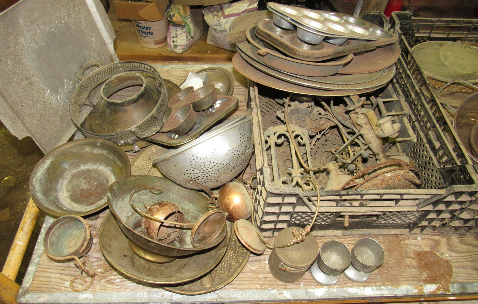 Silverplate Aluminum Ware Kitchenware & Misc: Lot includes all on shelf. Does not include items in background