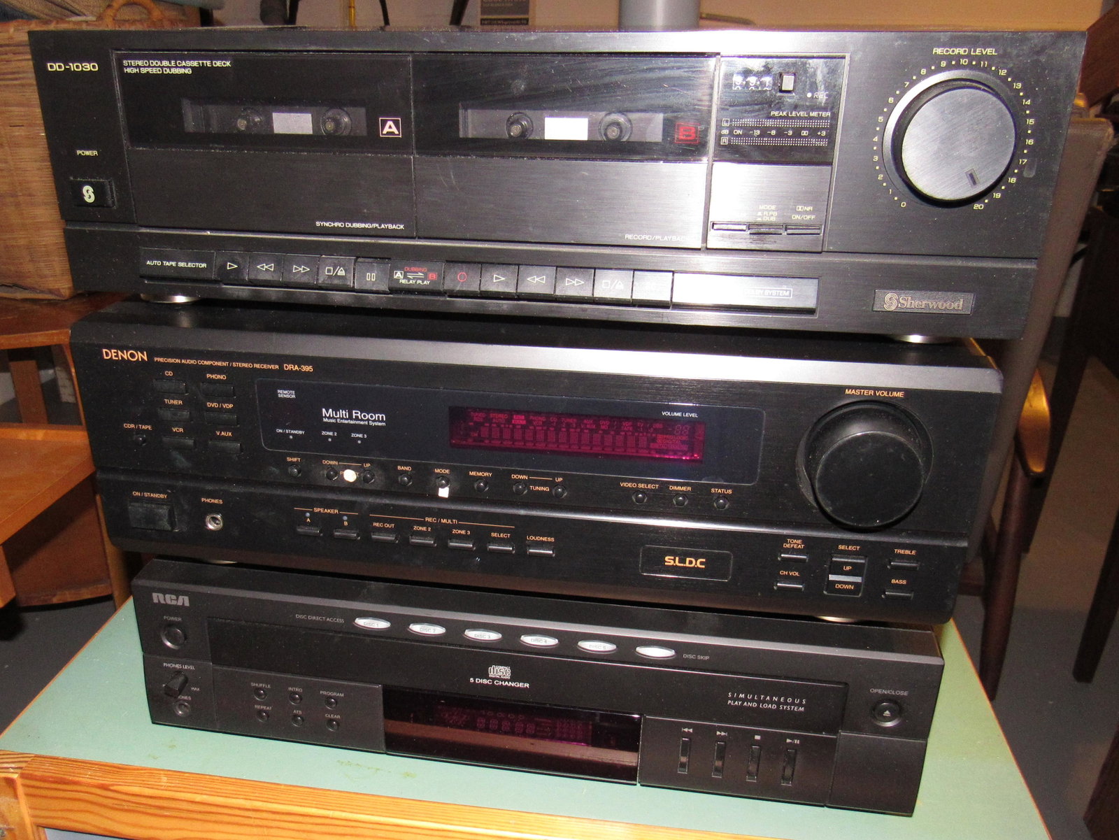Sherwood Cassette Deck Denon Receiver RCA Disc Changer: Getting all pictured