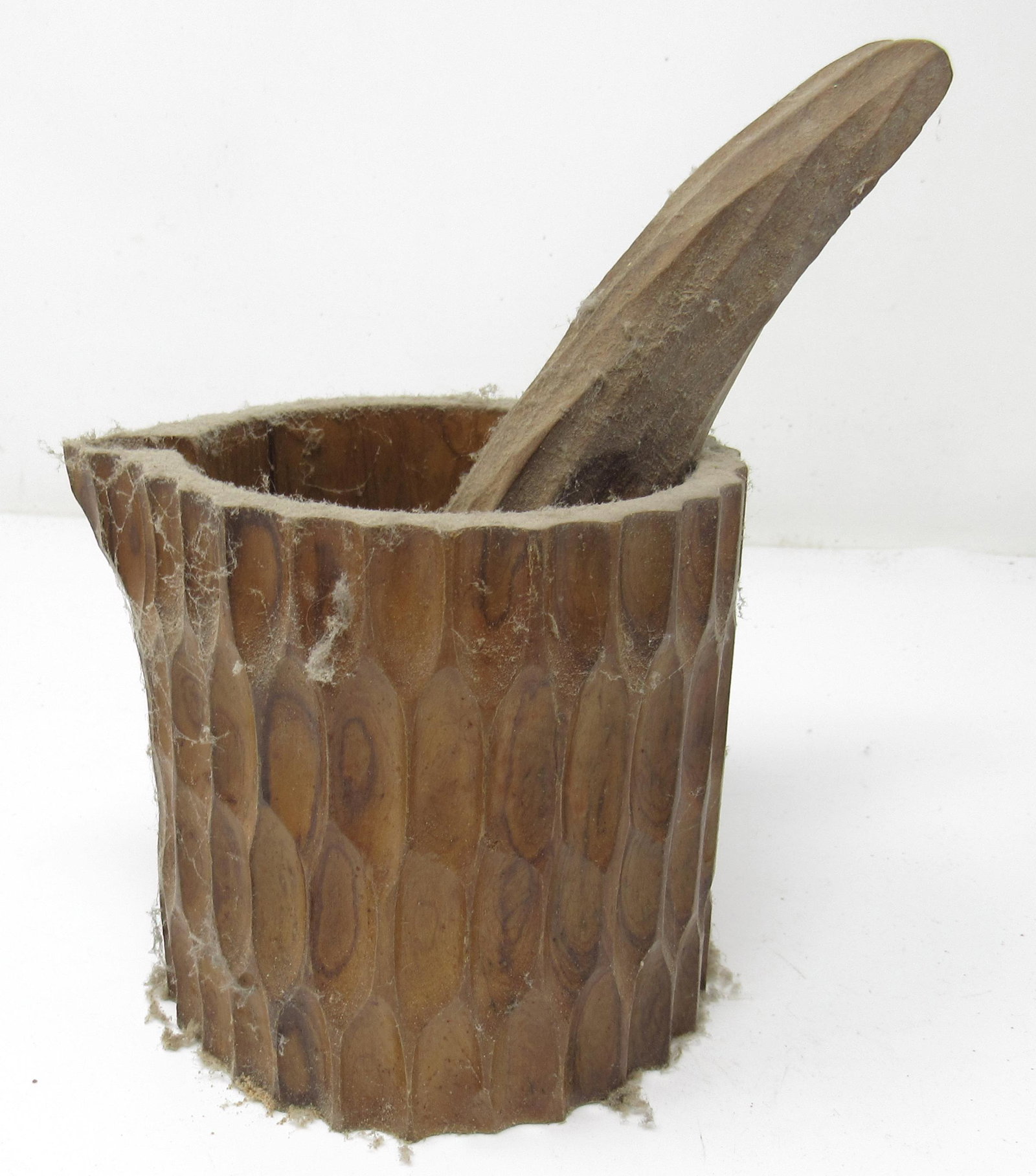 Wooden Carved Mortar & Pestle: Approx 4 1/8" in diameter and 4" tall