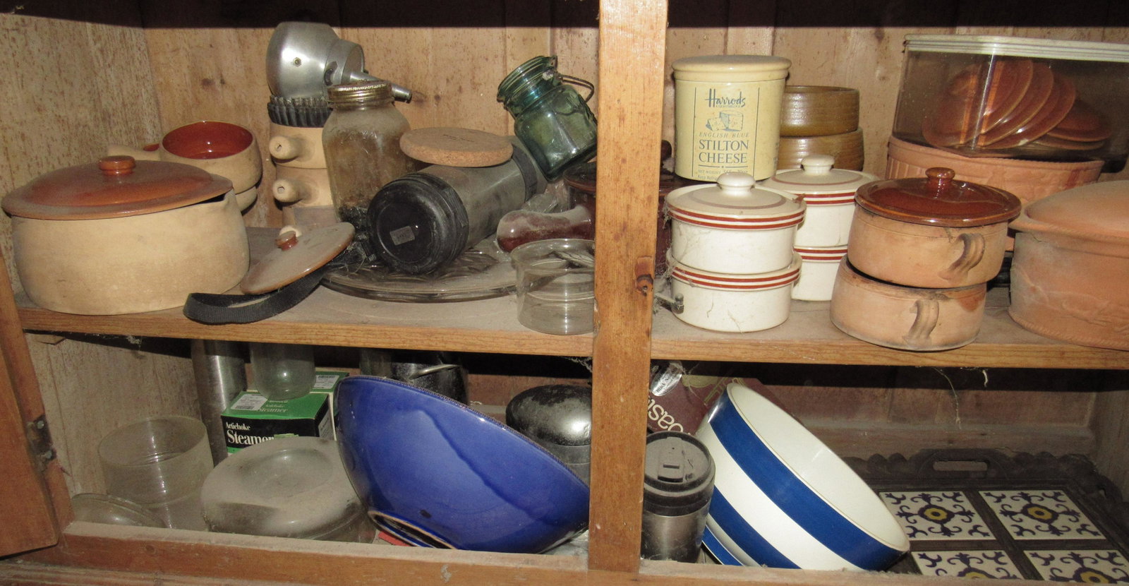 Bean Pots Pottery Barn Mixing Bowl & Misc: Getting all pictured in bottomof hutch. Take what you want and leave the rest. Must be removed before noon. No EXCEPTIONS