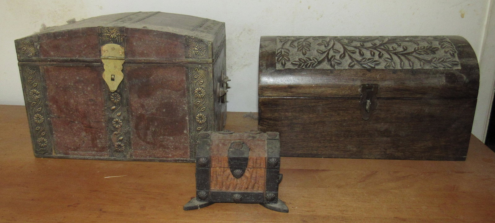 3 Wood Chests: Largest is approx 8" x 11" x 8" tall