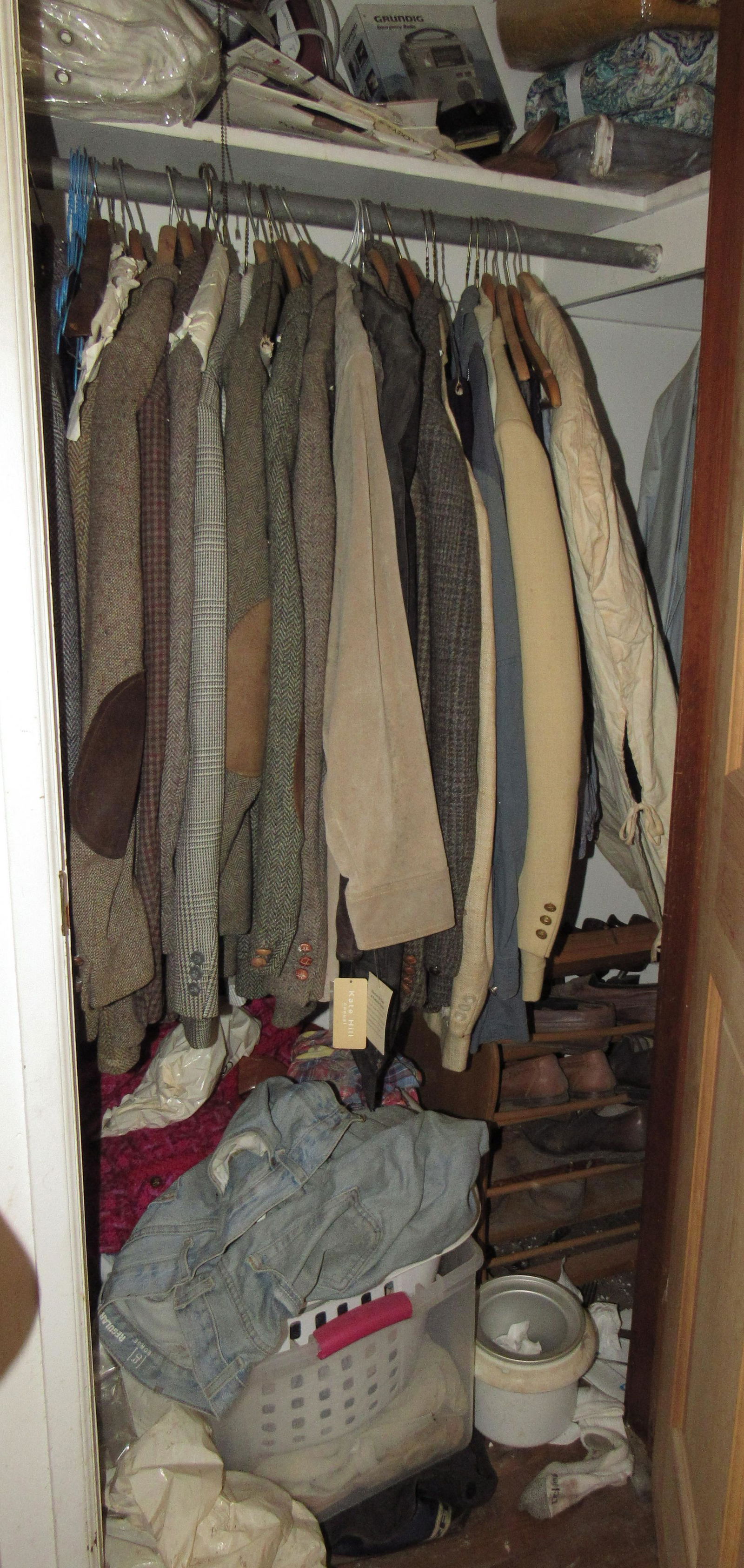 Clothing and Misc Closet Contents: Lot includes all pictured in closet. Take what you want, leave what you donâ€™t.