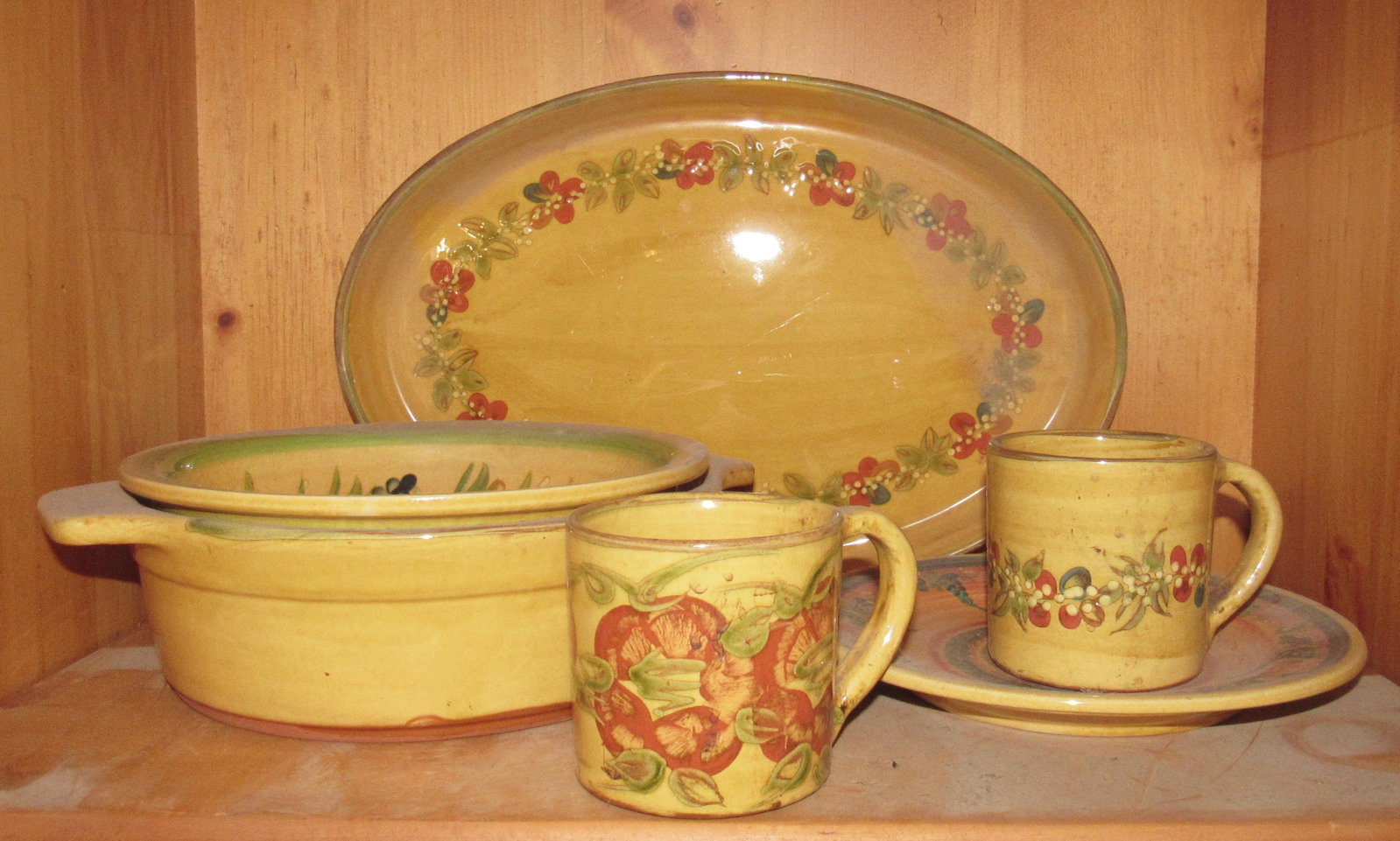 Comme Terre Provence Pottery Platter Cups Plates Bowls: Platter is approx 10 3/4" by 16 1/8".