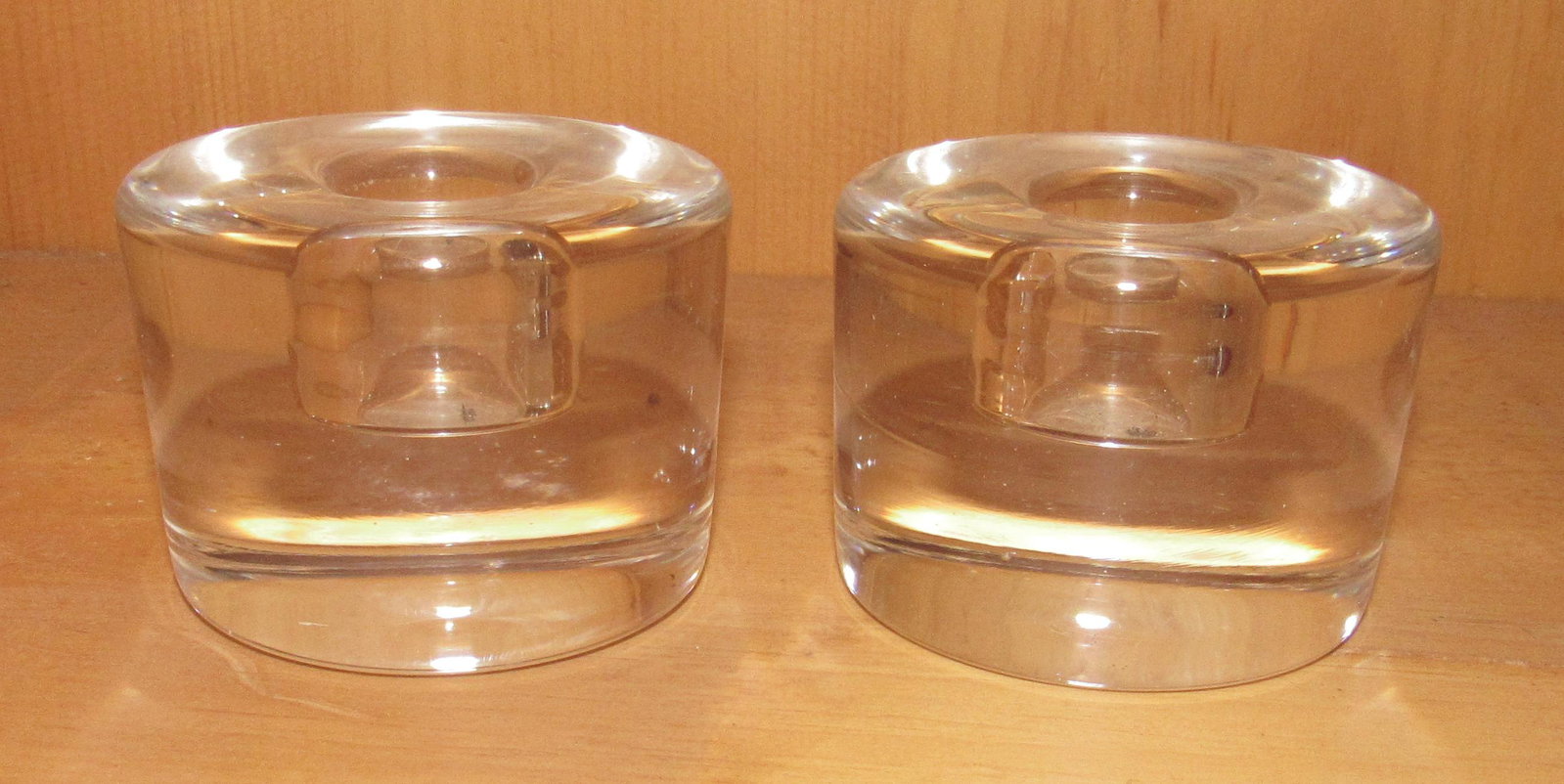 Signed Orrefors Candle Holders: Approx 2 3/4" in diameter and 2" tall