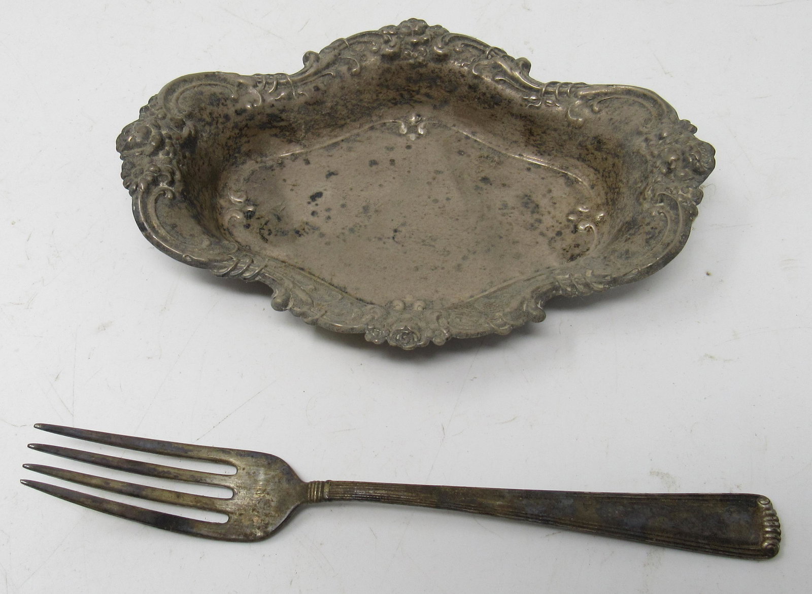 Sterling Silver Tray and Henke's Fork: Total weight is approx 120 grams. Tray is approx 4 1/2" x 6 1/2