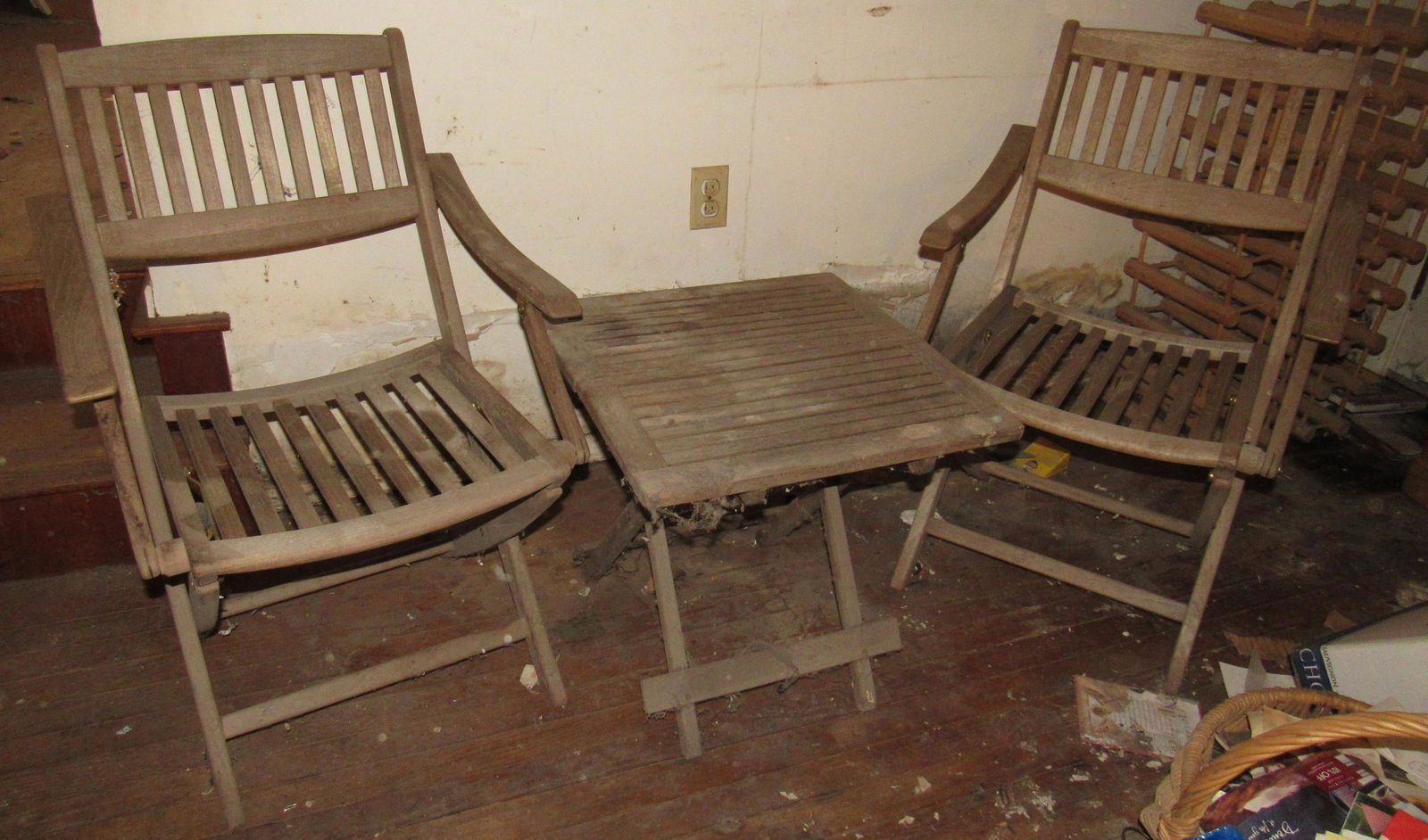 Folding Teak Table and Chairs: Table is approx19 3/4" x 19 1/2" x 19" tall