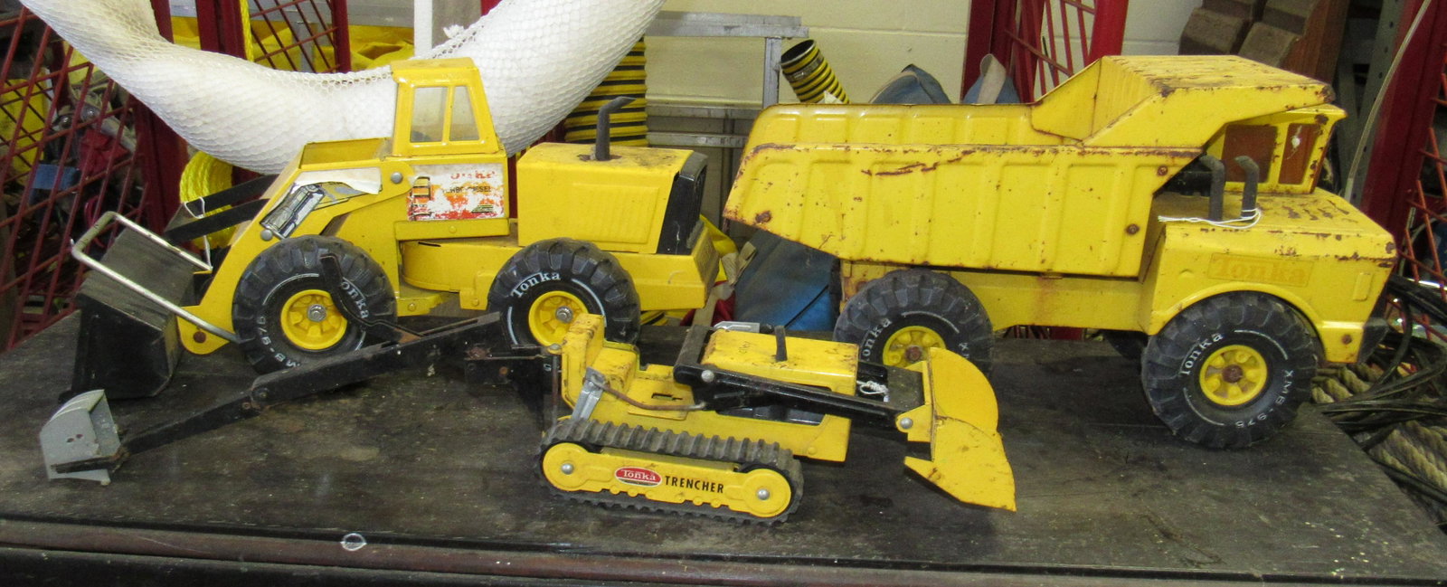 Tonka Loader Dumptruck & Trencher Track Loader: Dump truck is approx 19" long