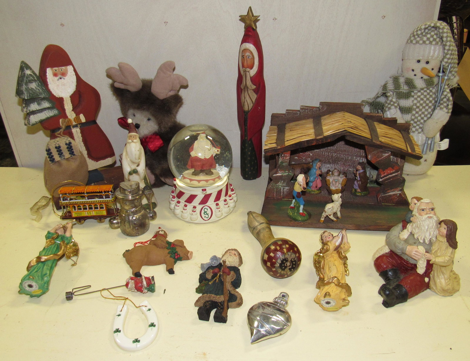 Christmas Decorations Ornaments Nativity and Basket: Getting all pictured on dresser. Tallest is apprx 11 1/2" . Basket is apprx 12 1/2" x 13 1/2" x 9 1/2" tall