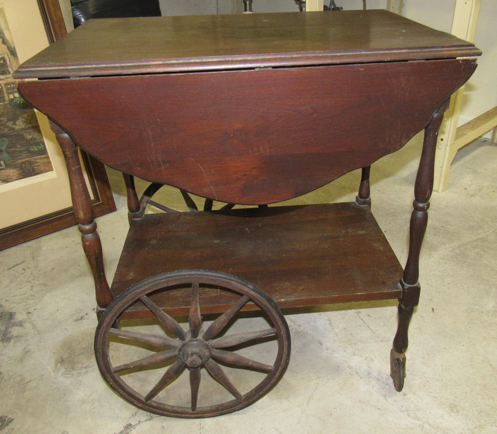 Tea Cart: Teacart is approx 18" x 25" x 27 3/4" tall.