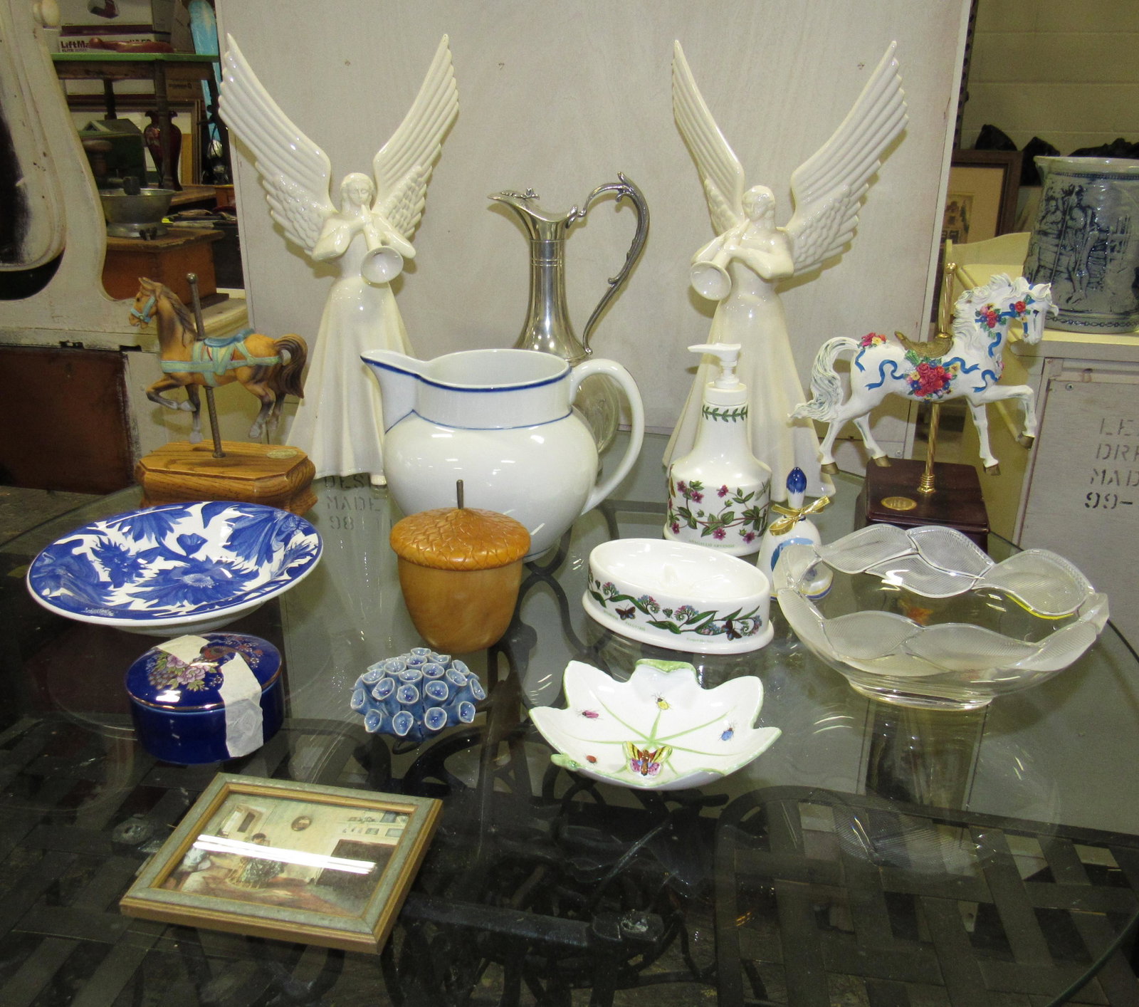 Carousel Horse Music Boxes Misc Table Contents: Lot includes all pictured on glass top table
