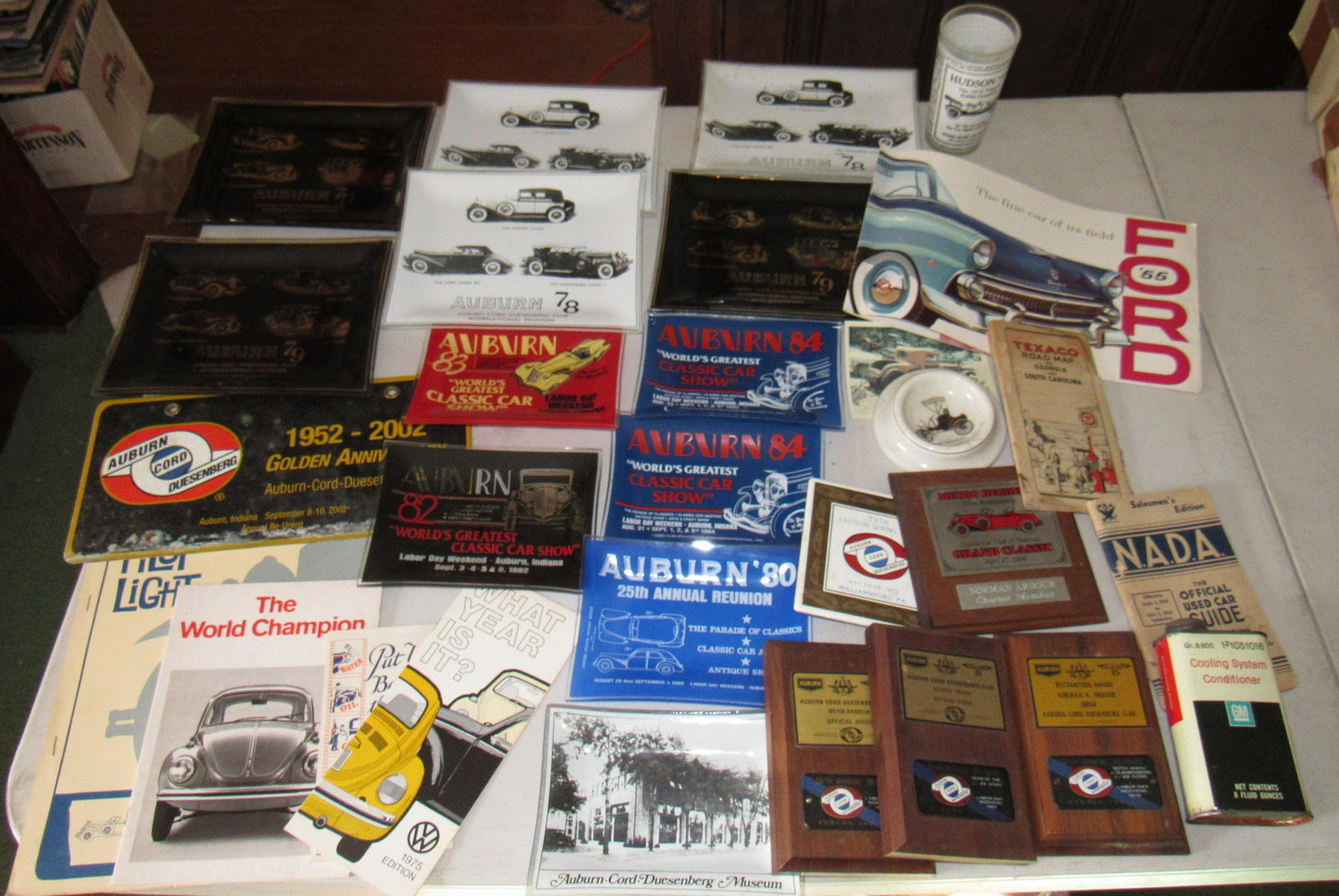 Auburn Glass Trays 1955 Ford Brochure & Misc: Getting all pictured on table