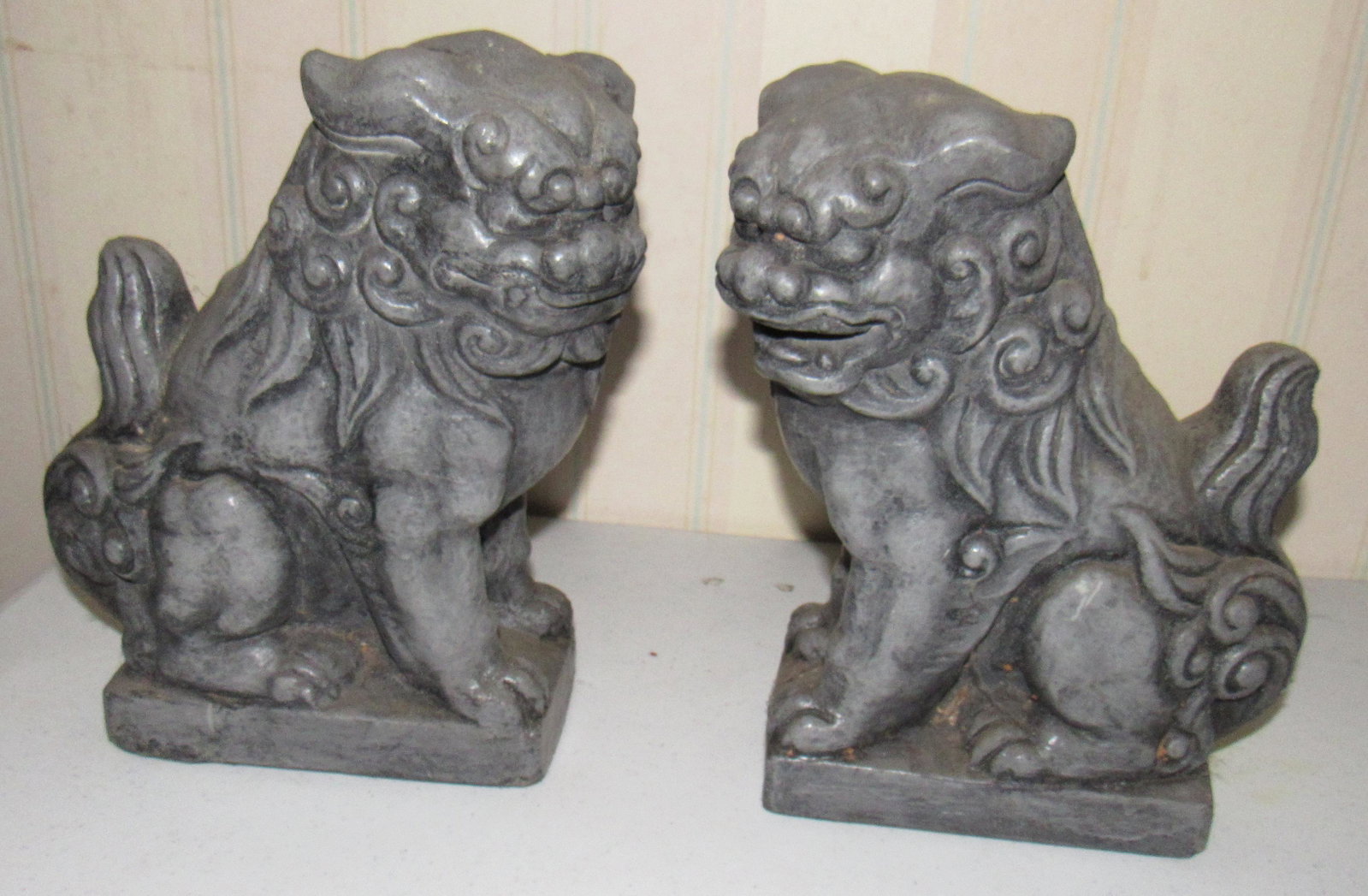 2 Concrete Foo Dogs: Approx 10 1/2" tall