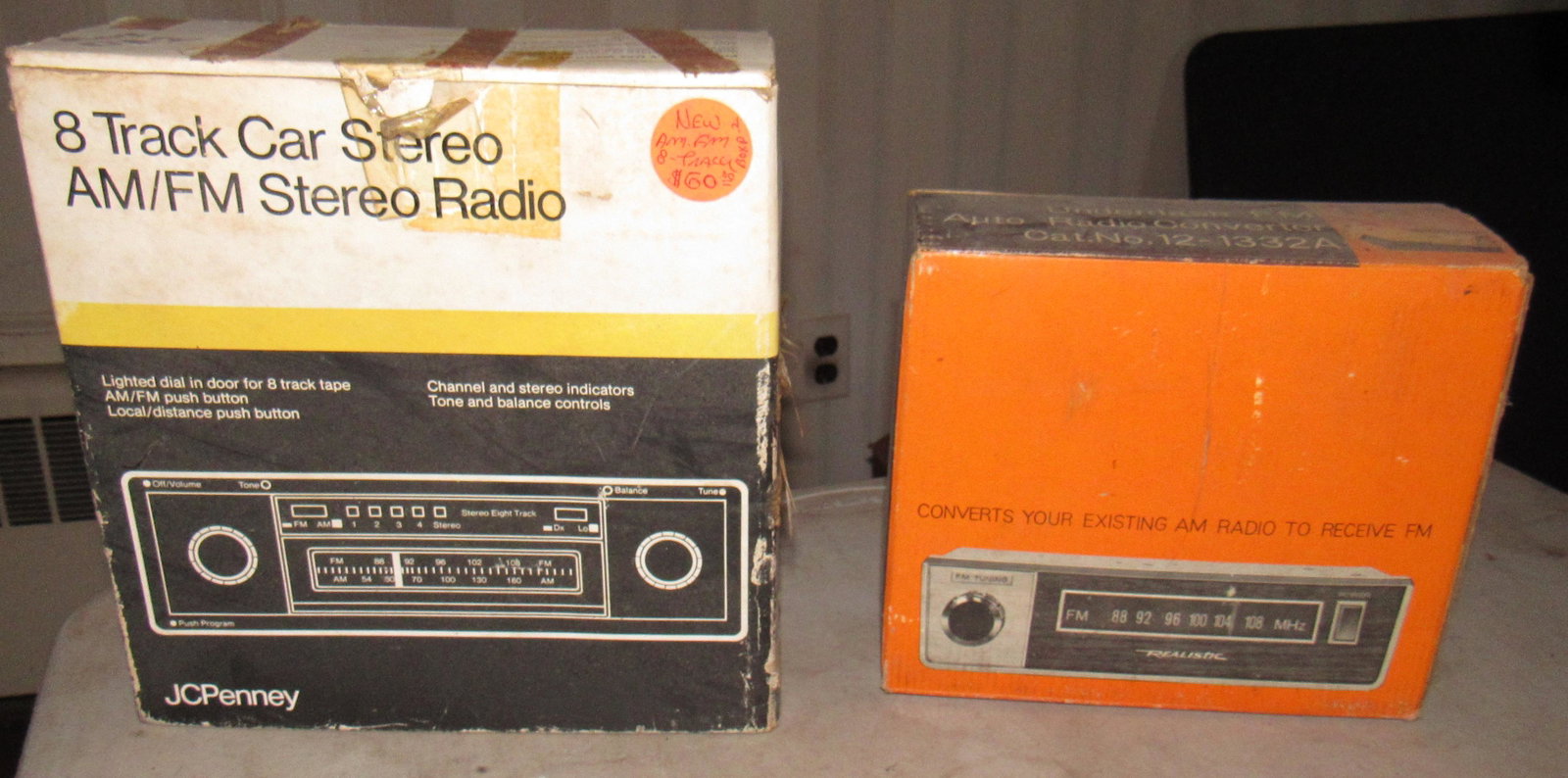 JC Penny 8 Track Car Stereo Radio NOS: Also included is Realistic FM Radio Converter