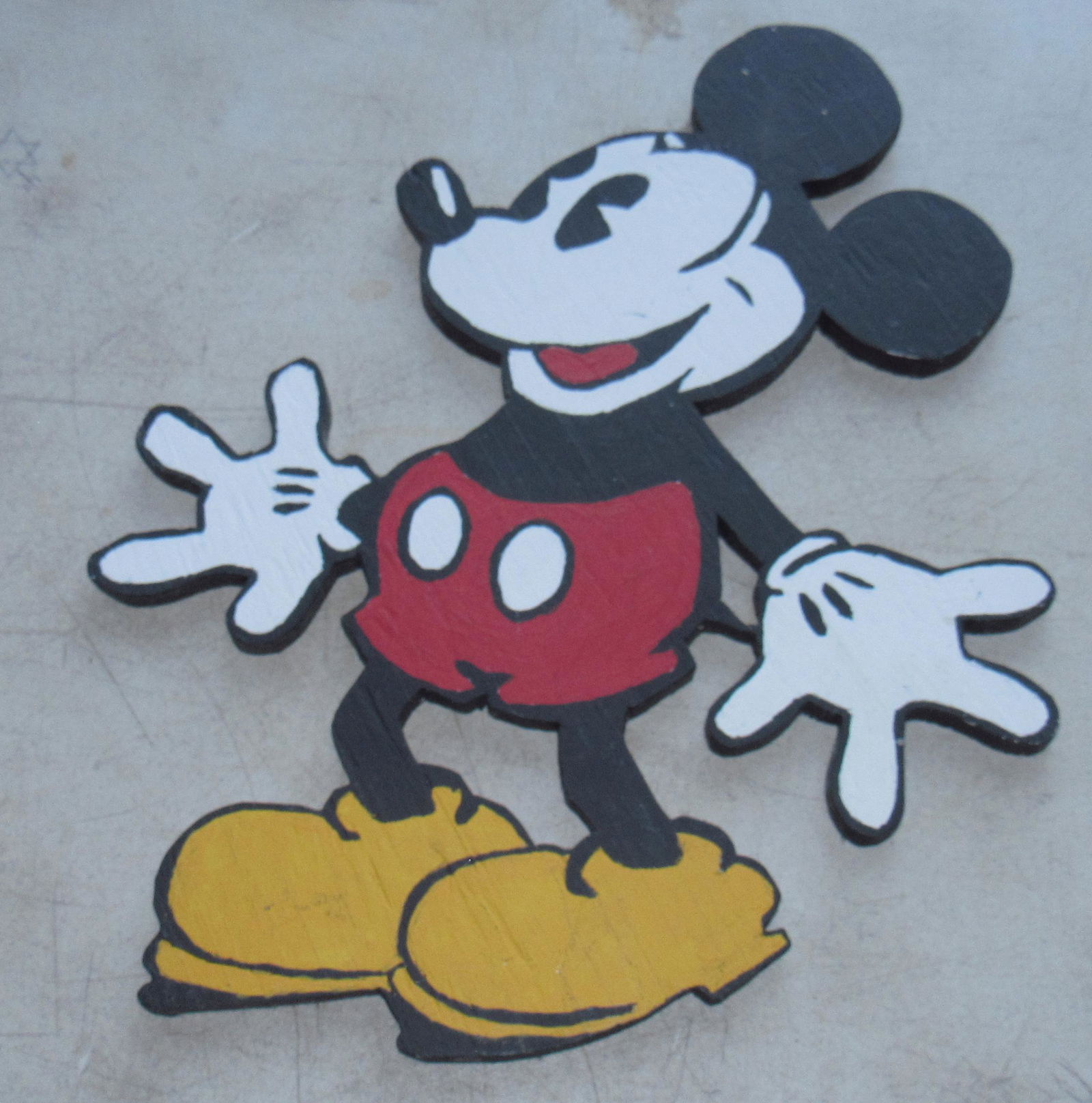 Wooden Mickey Mouse Cut Out: Approx 17 3/4" tall, cut out of plywood.