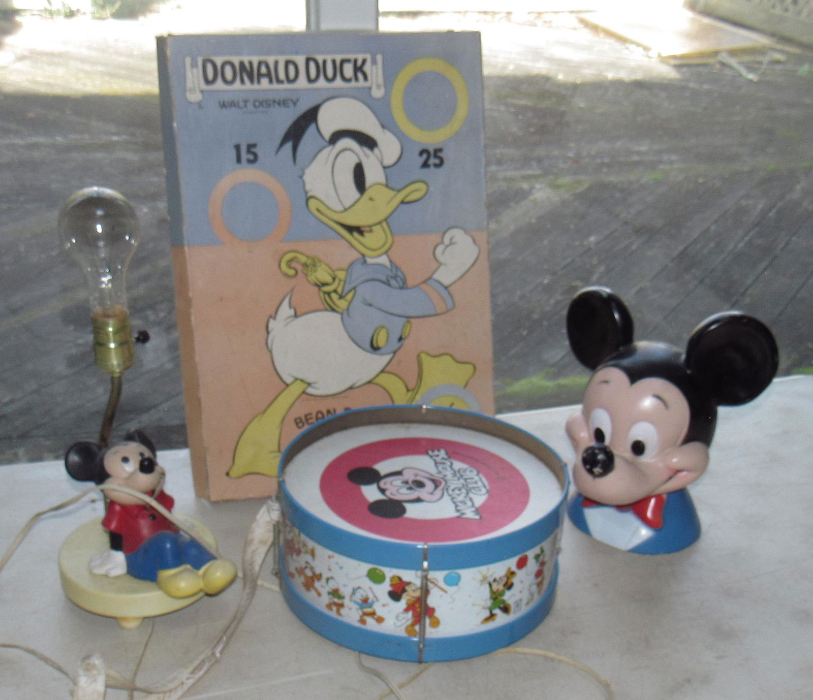 Mickey Mouse Lamp 1971 Bank and Drum: Bank is approx 10 1/2" tall. Donald Duck is just the box.