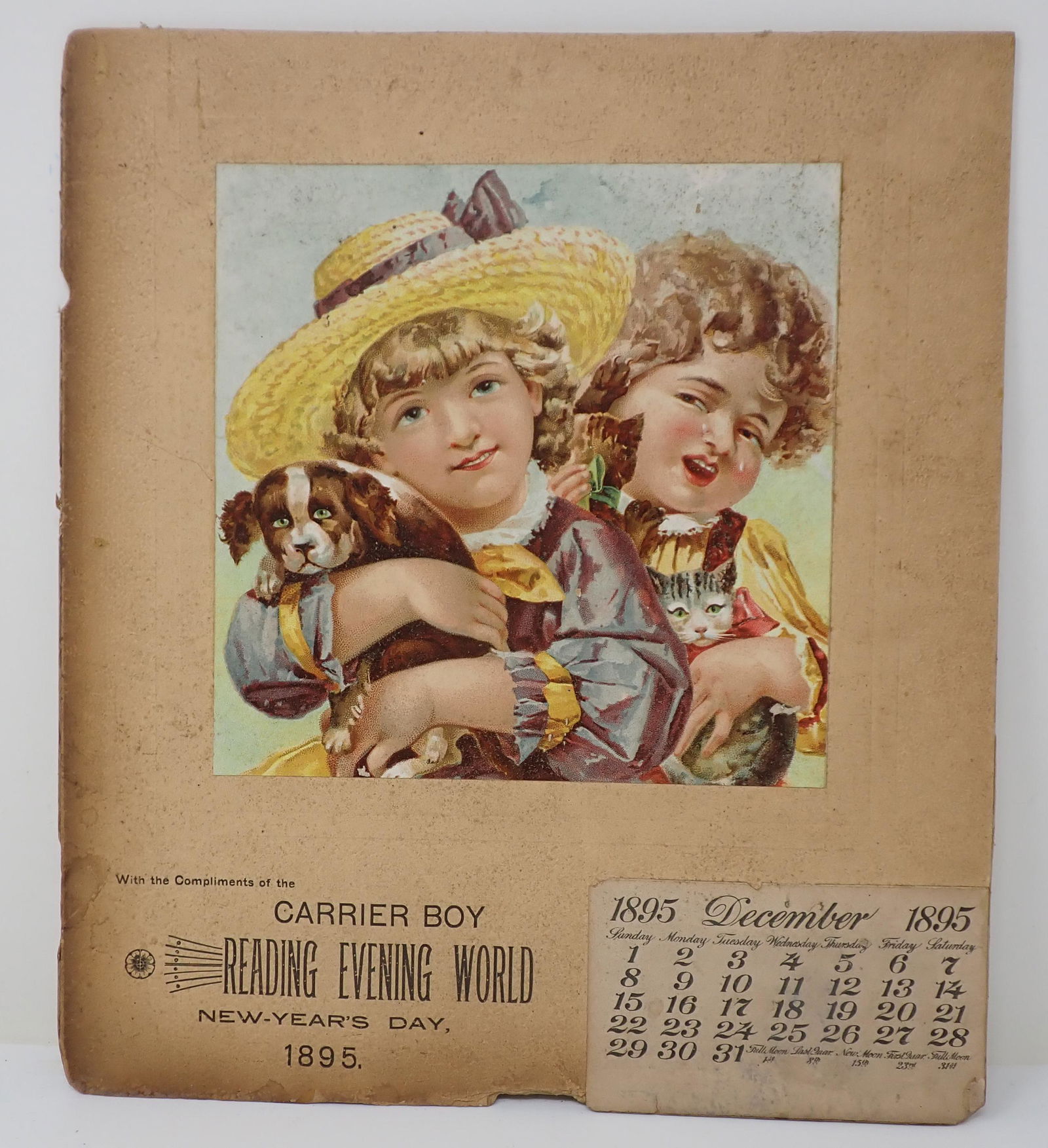 1895 Carrier Boy Reading Evening World Calendar (1 of 4)